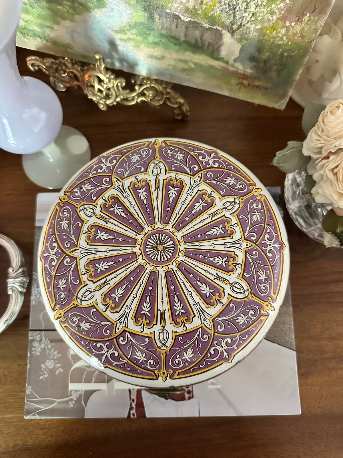 Antique French Sarreguemines Purple and Gold Porcelain Casket, Circa 1880–1900