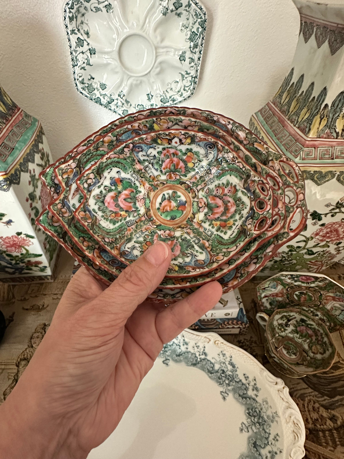 Circa 1920–1940 Rose Canton Fish Plates – Three Sizes Available