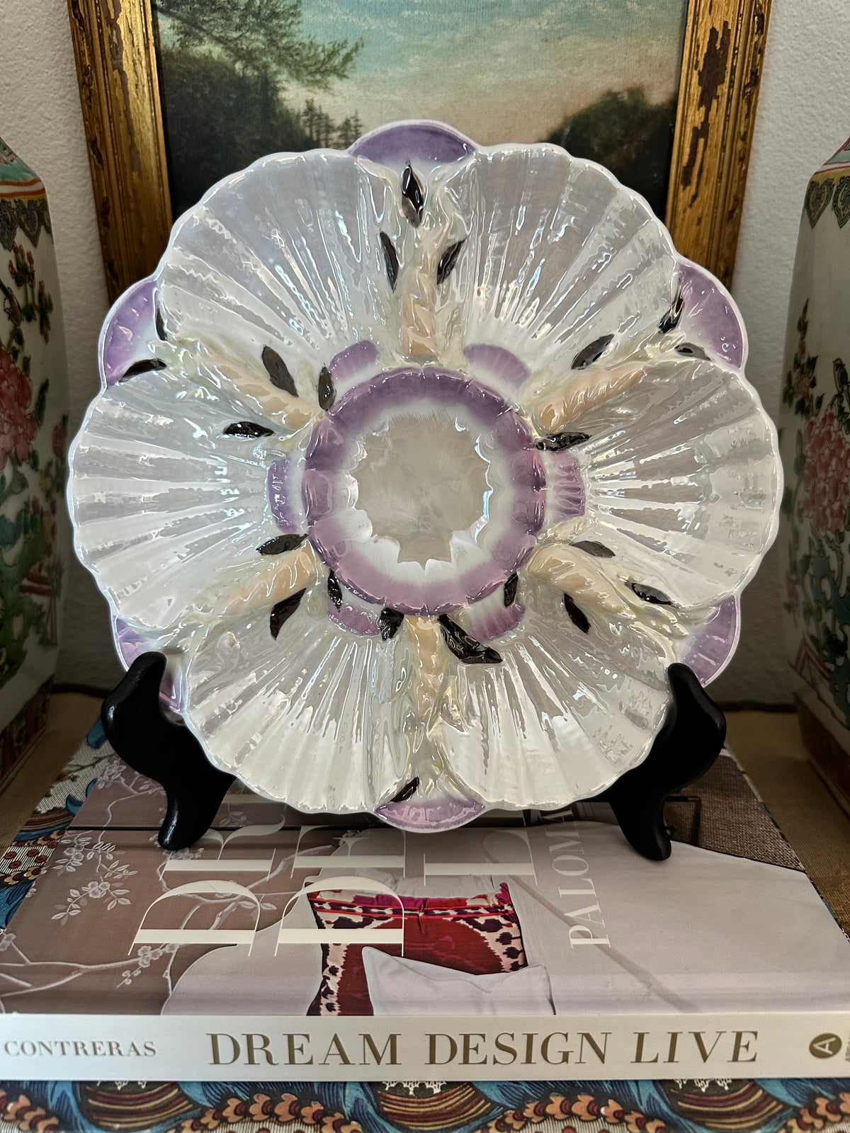 Antique Limoges Iridescent Oyster Plate with Lavender Shells – 9"
