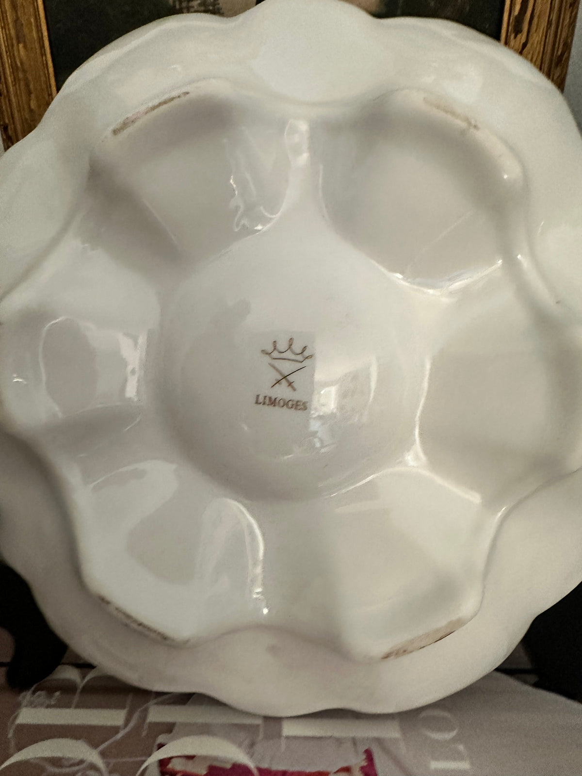 Antique Limoges Iridescent Oyster Plate with Lavender Shells – 9"