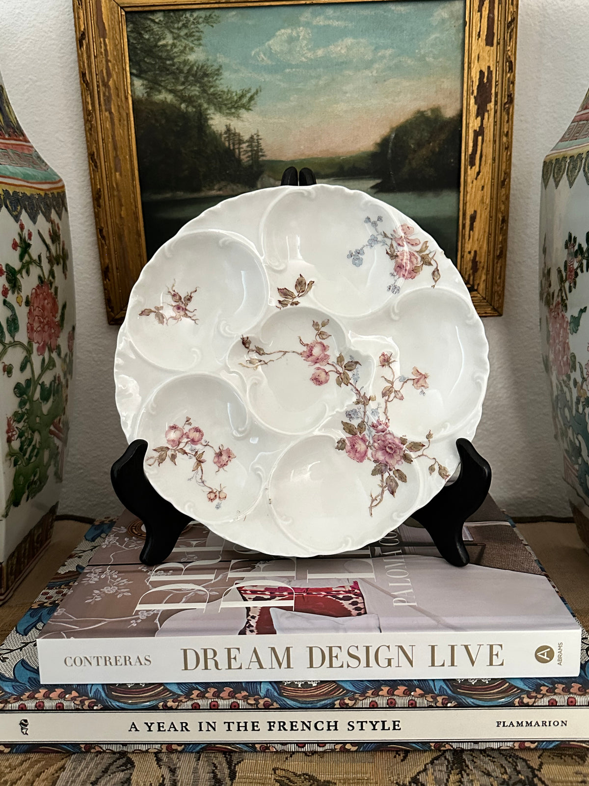 Antique Haviland Limoges Porcelain Oyster Plate with Pink Roses – 8.25"