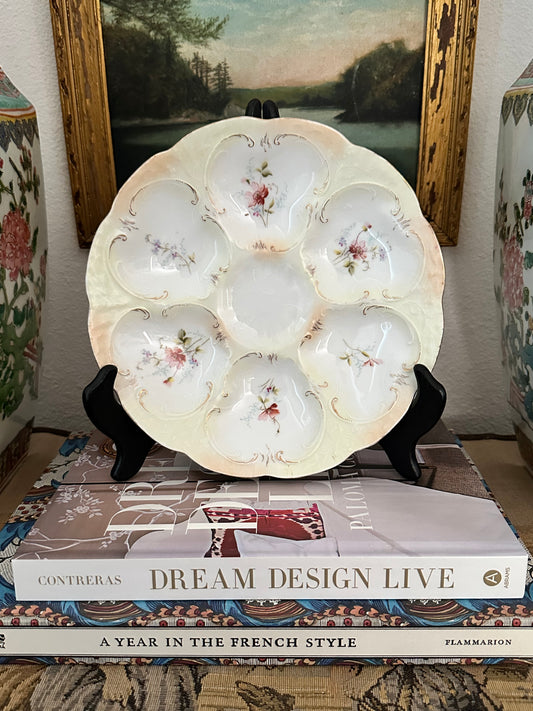 Vintage Weimar German Porcelain Oyster Plate – Pale Yellow & Pink Florals – 8.5"