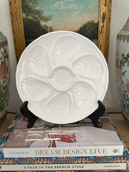 Vintage White Oyster Plates with Raised Shells – 9" – Two Available