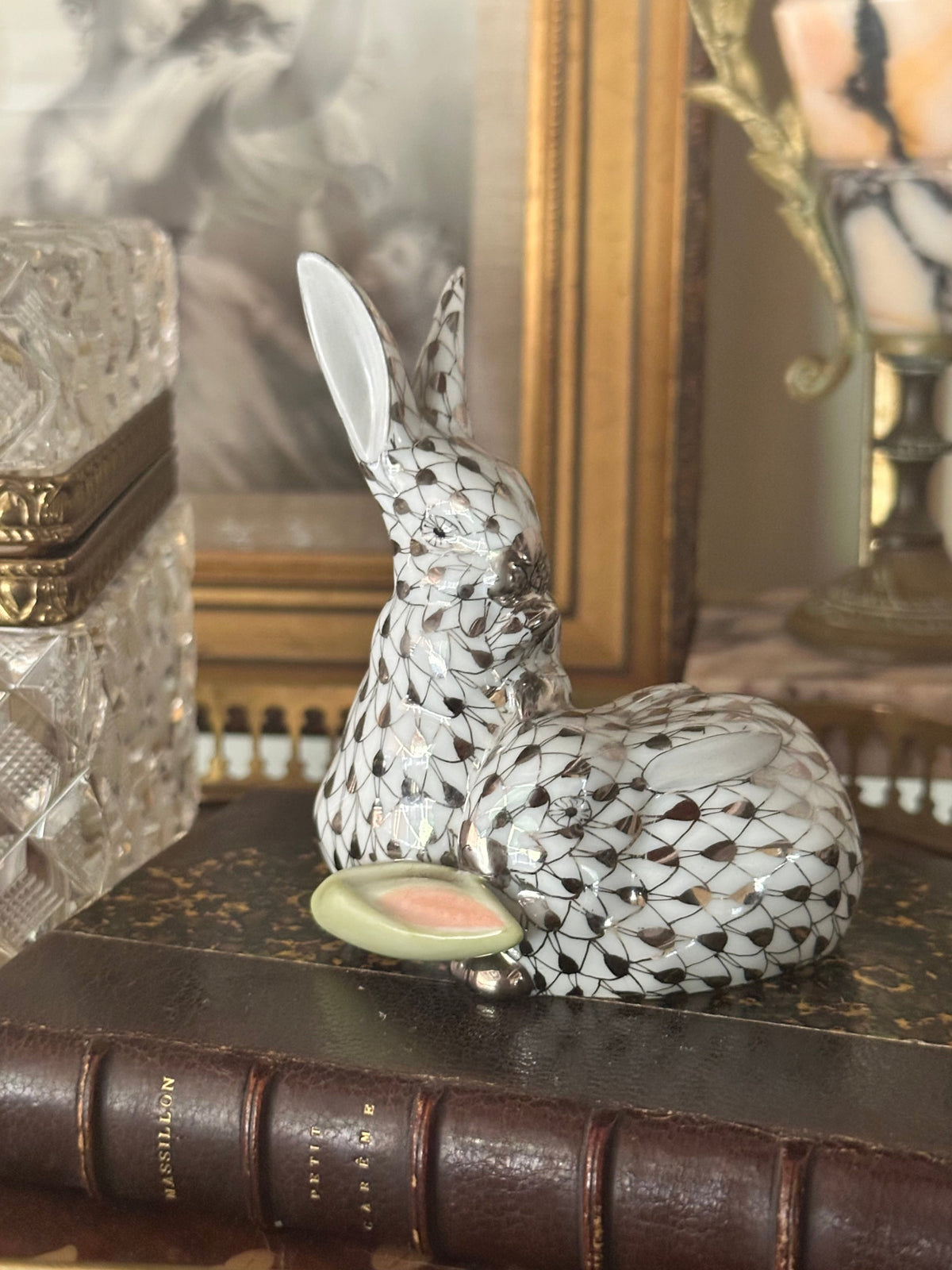 Herend Platinum Collection Rabbits with Corn Porcelain Figurine