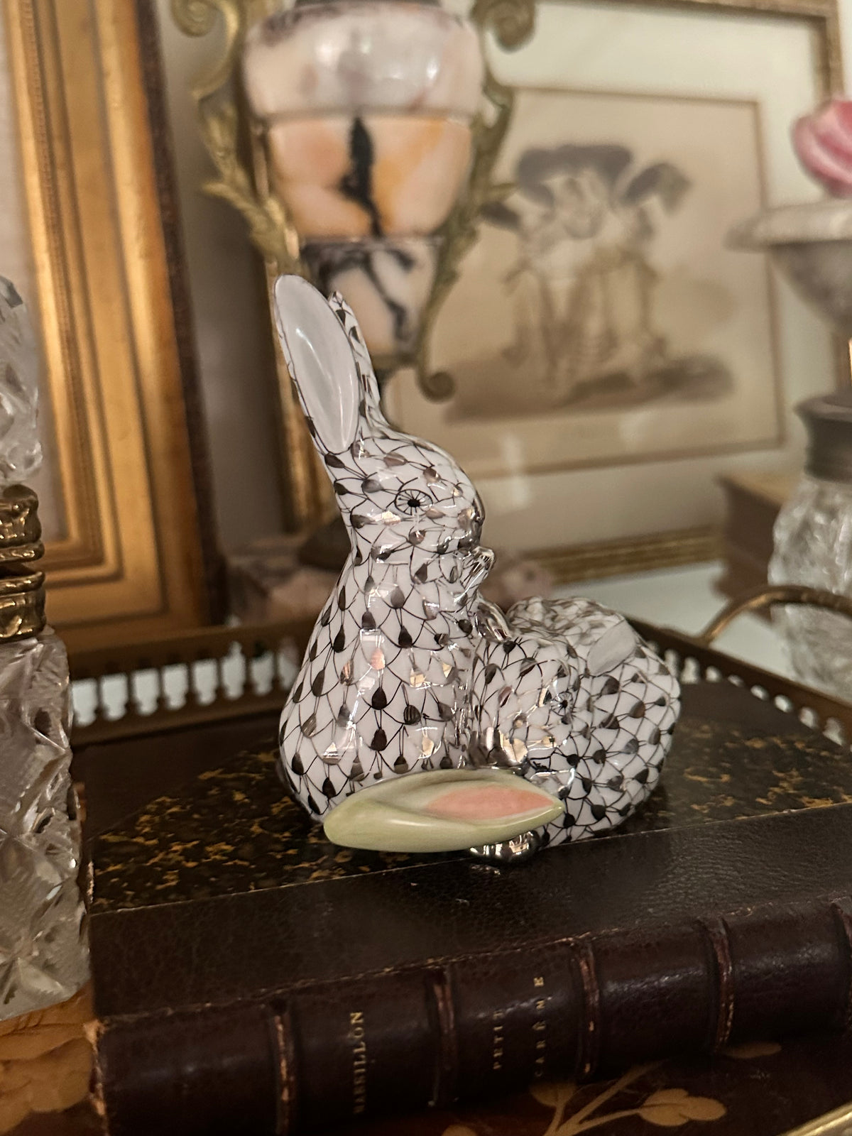 Herend Platinum Collection Rabbits with Corn Porcelain Figurine
