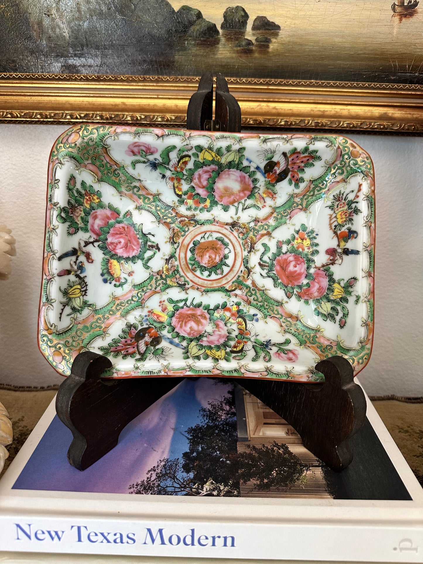 Antique Chinese Rose Canton Butterfly & Floral Tray