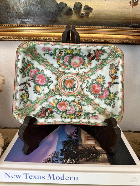Antique Chinese Rose Canton Butterfly & Floral Tray