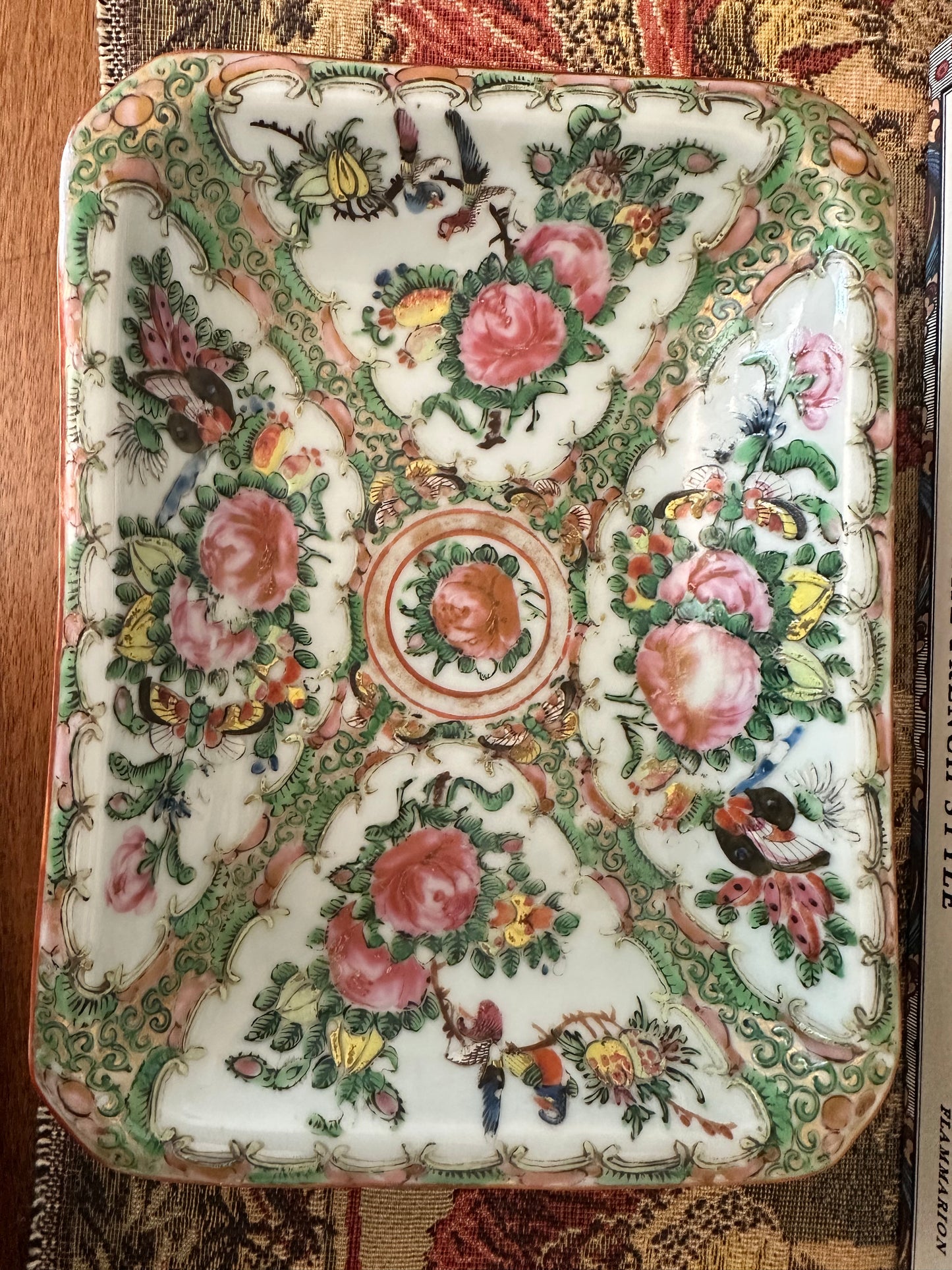Antique Chinese Rose Canton Butterfly & Floral Tray