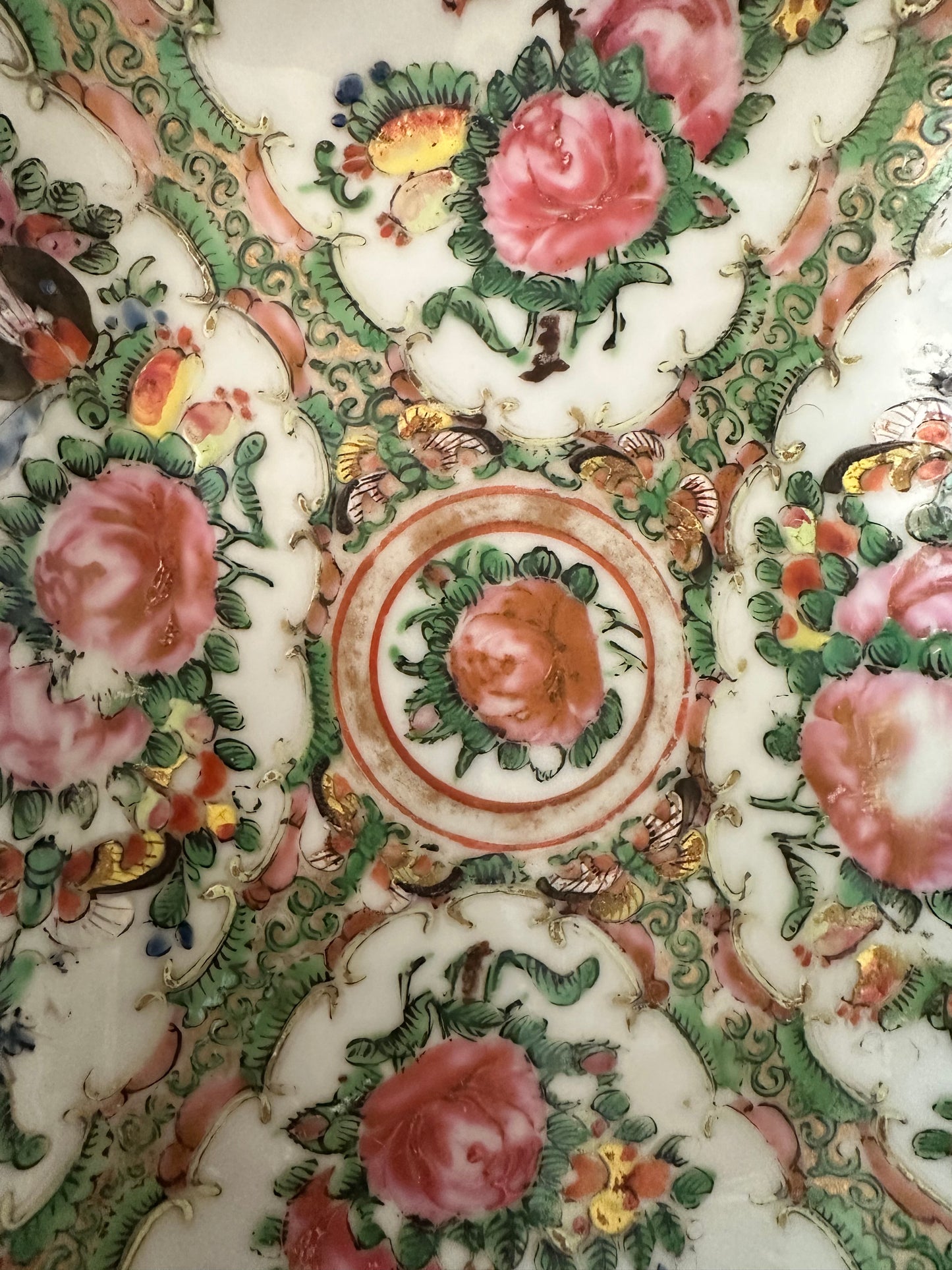 Antique Chinese Rose Canton Butterfly & Floral Tray