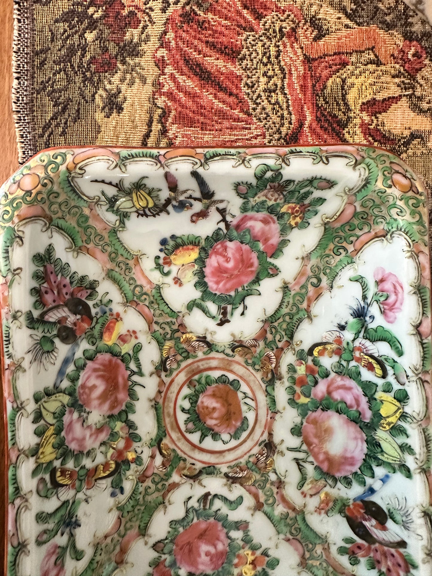 Antique Chinese Rose Canton Butterfly & Floral Tray
