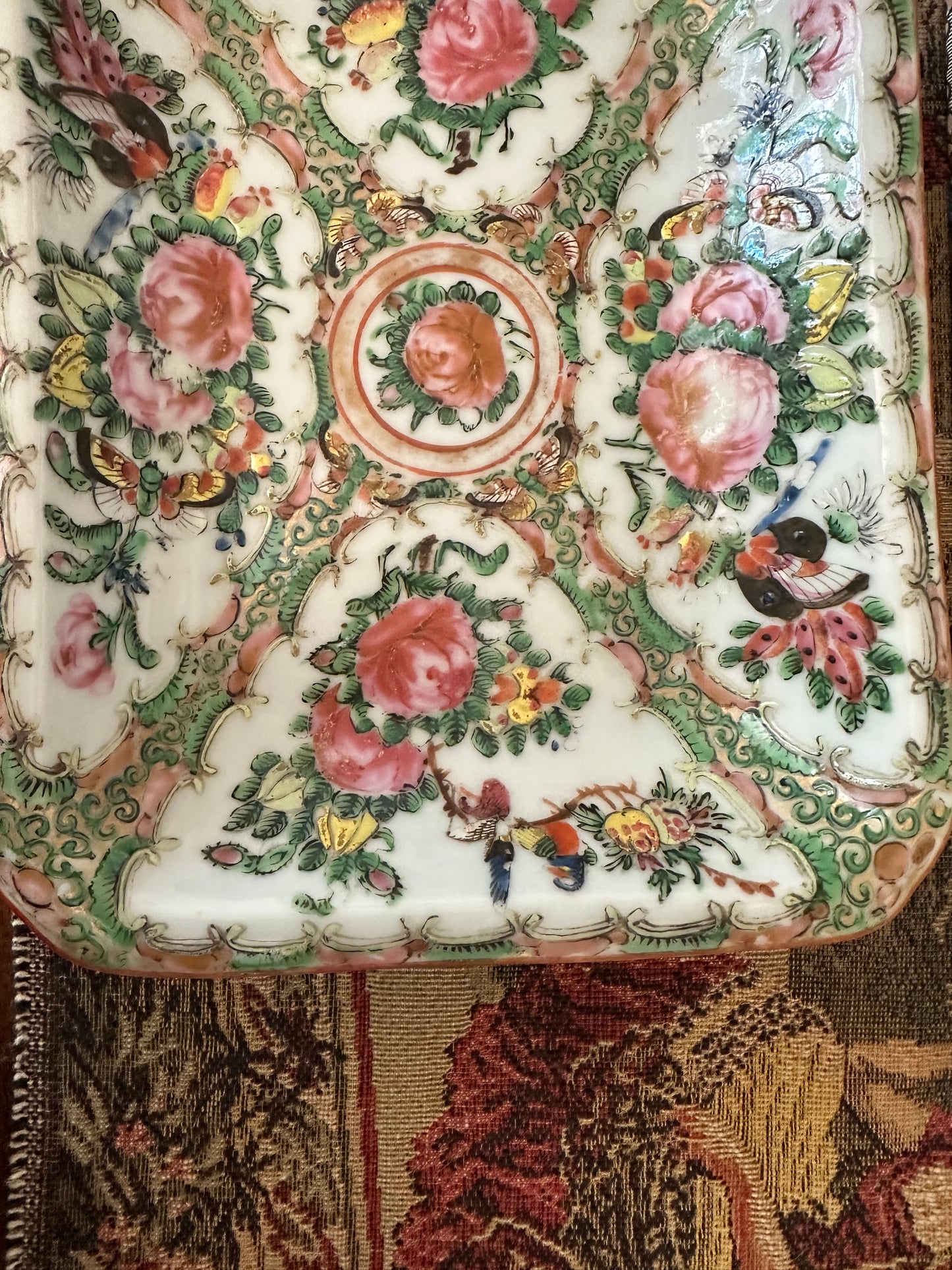 Antique Chinese Rose Canton Butterfly & Floral Tray