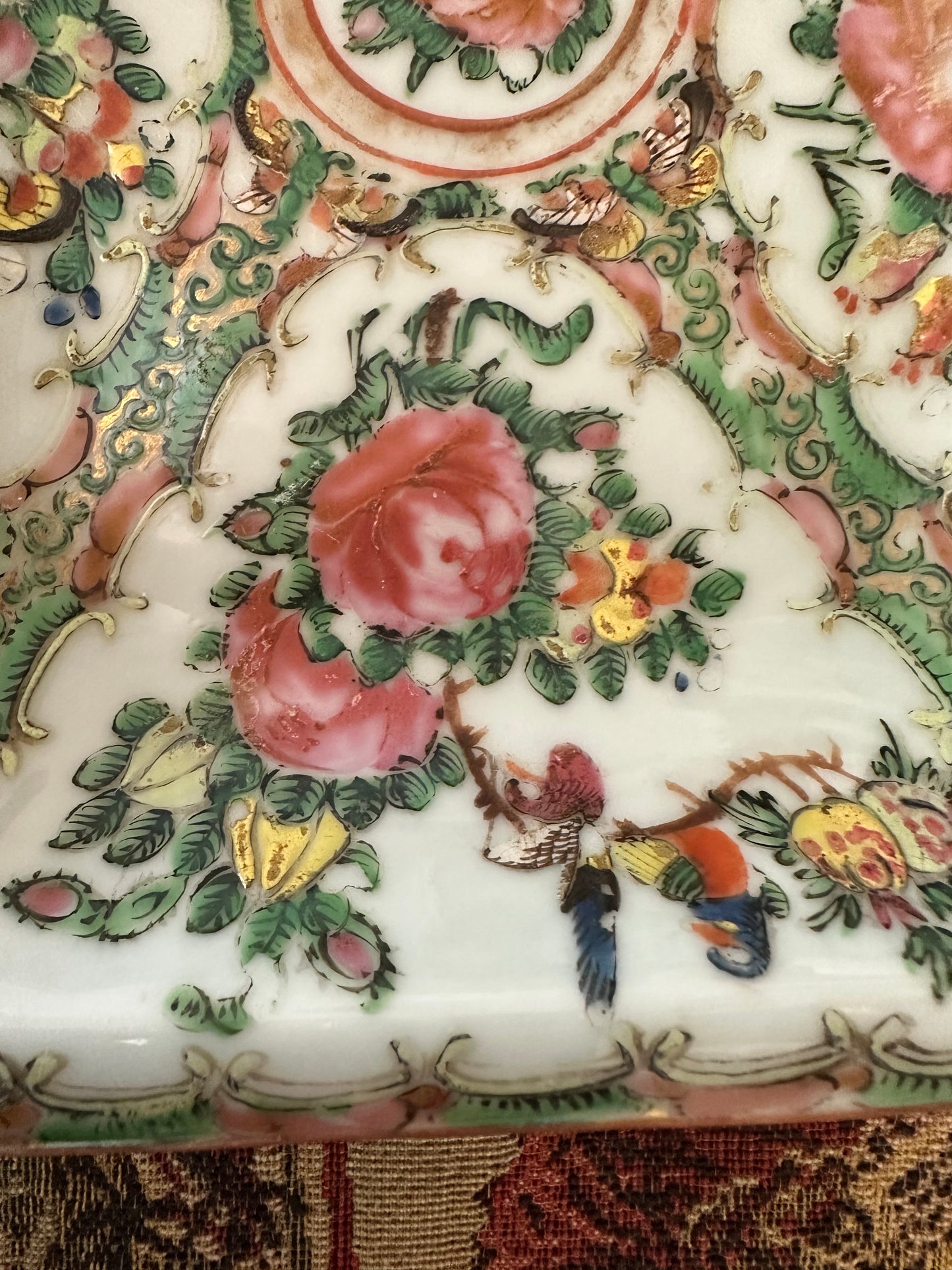 Antique Chinese Rose Canton Butterfly & Floral Tray
