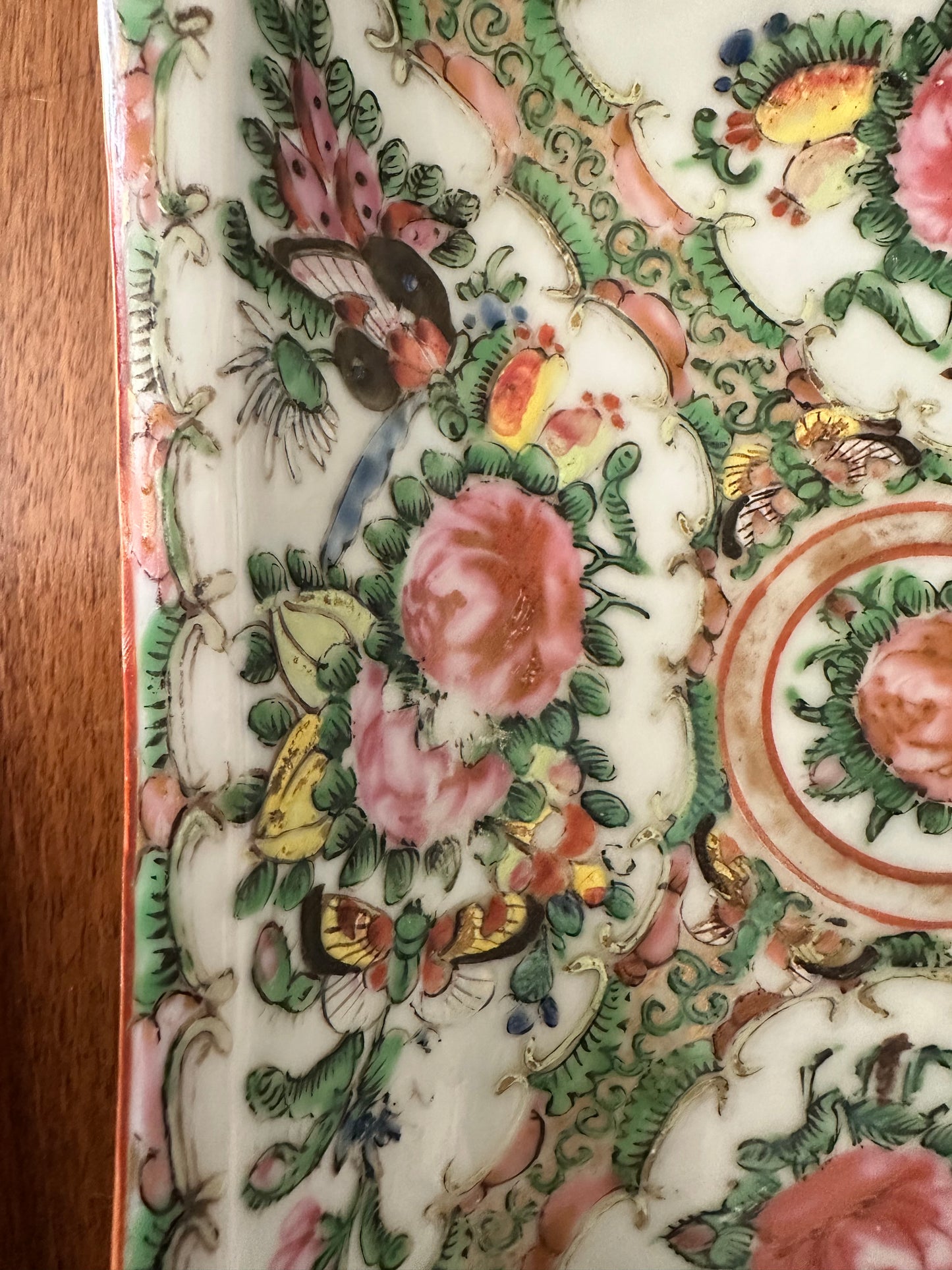 Antique Chinese Rose Canton Butterfly & Floral Tray