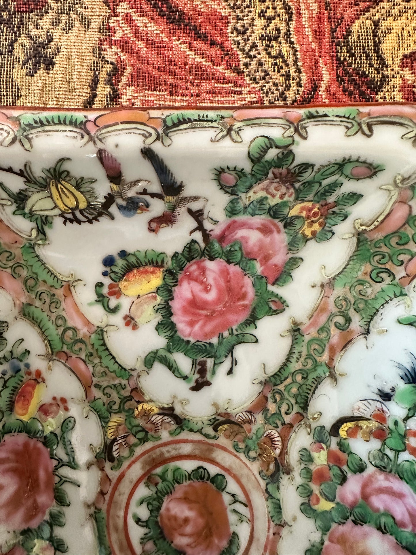 Antique Chinese Rose Canton Butterfly & Floral Tray
