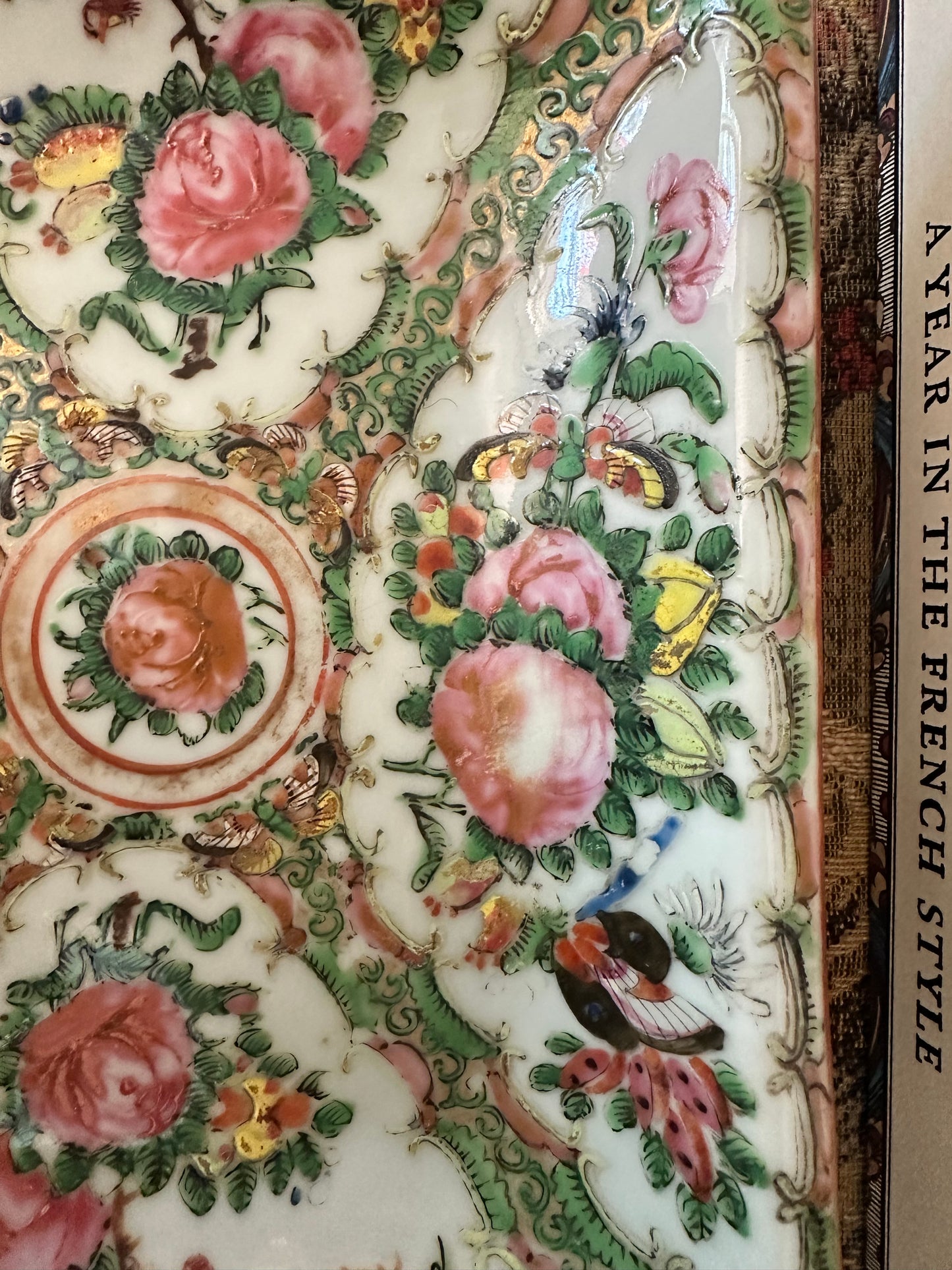 Antique Chinese Rose Canton Butterfly & Floral Tray