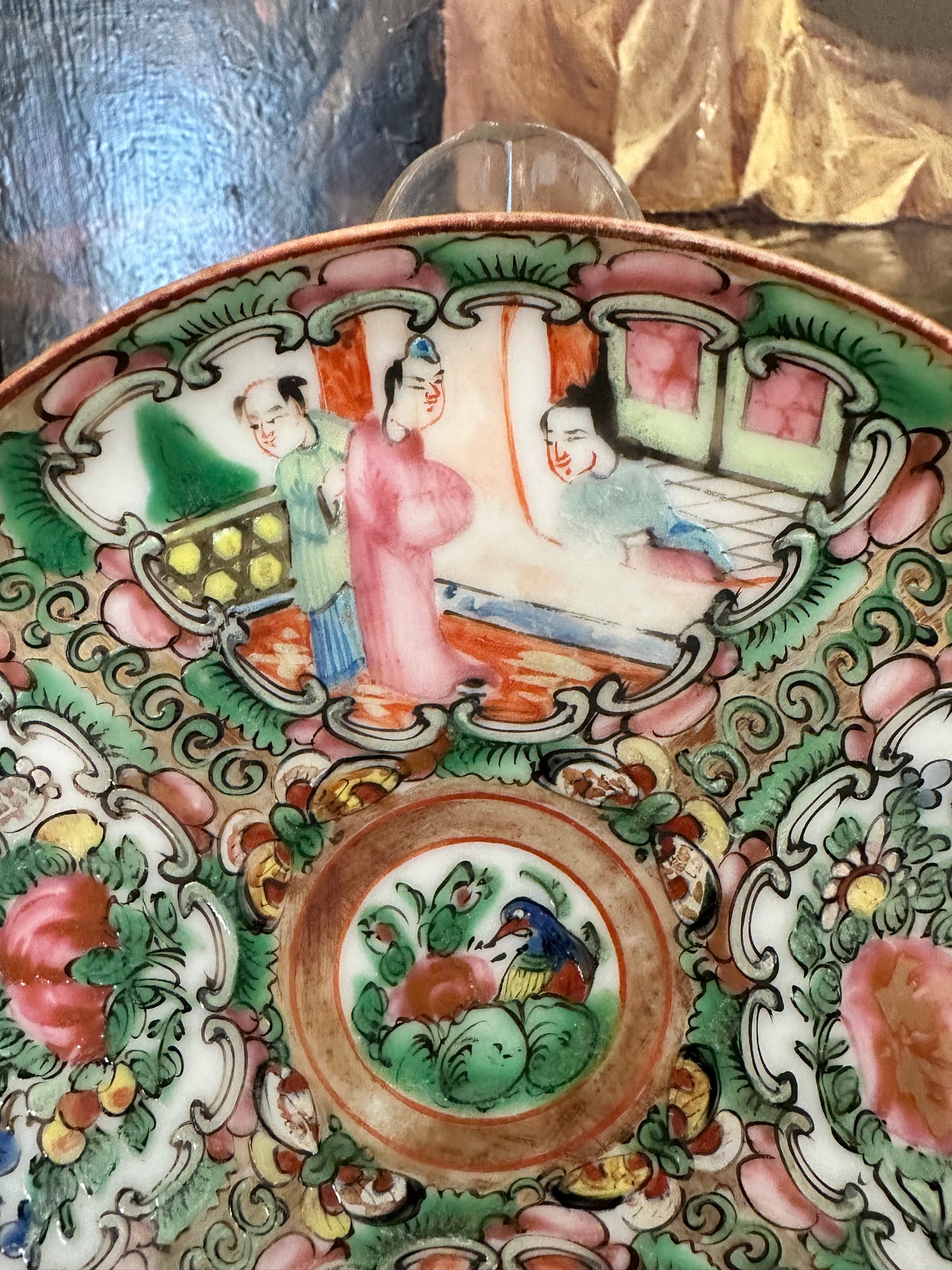 Antique Rose Medallion Plate, 5" Chinese Export Porcelain Plate