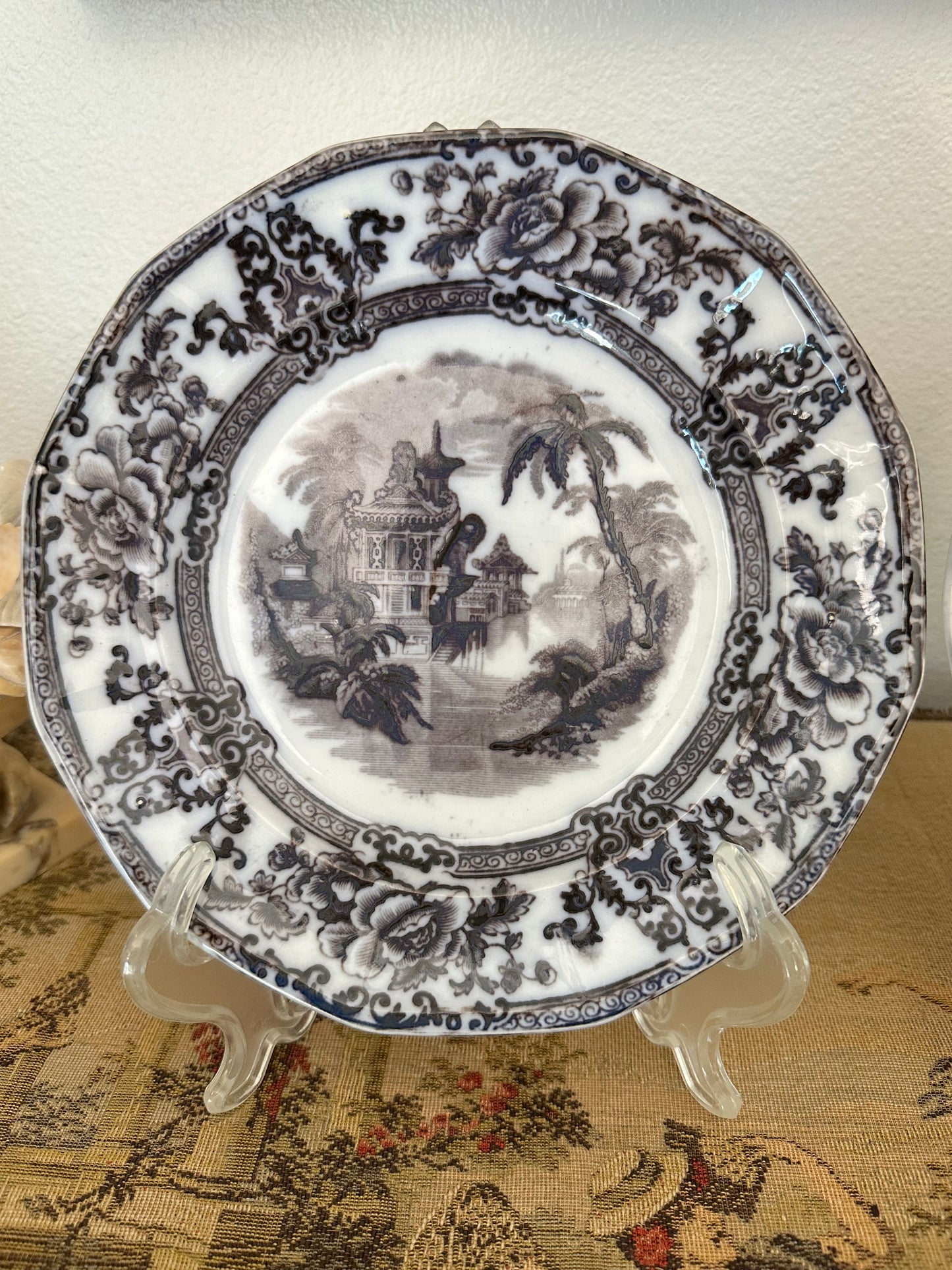 Antique Davenport Cyprus Flow Black 9" Ironstone Plates – Two Available, Sold Individually