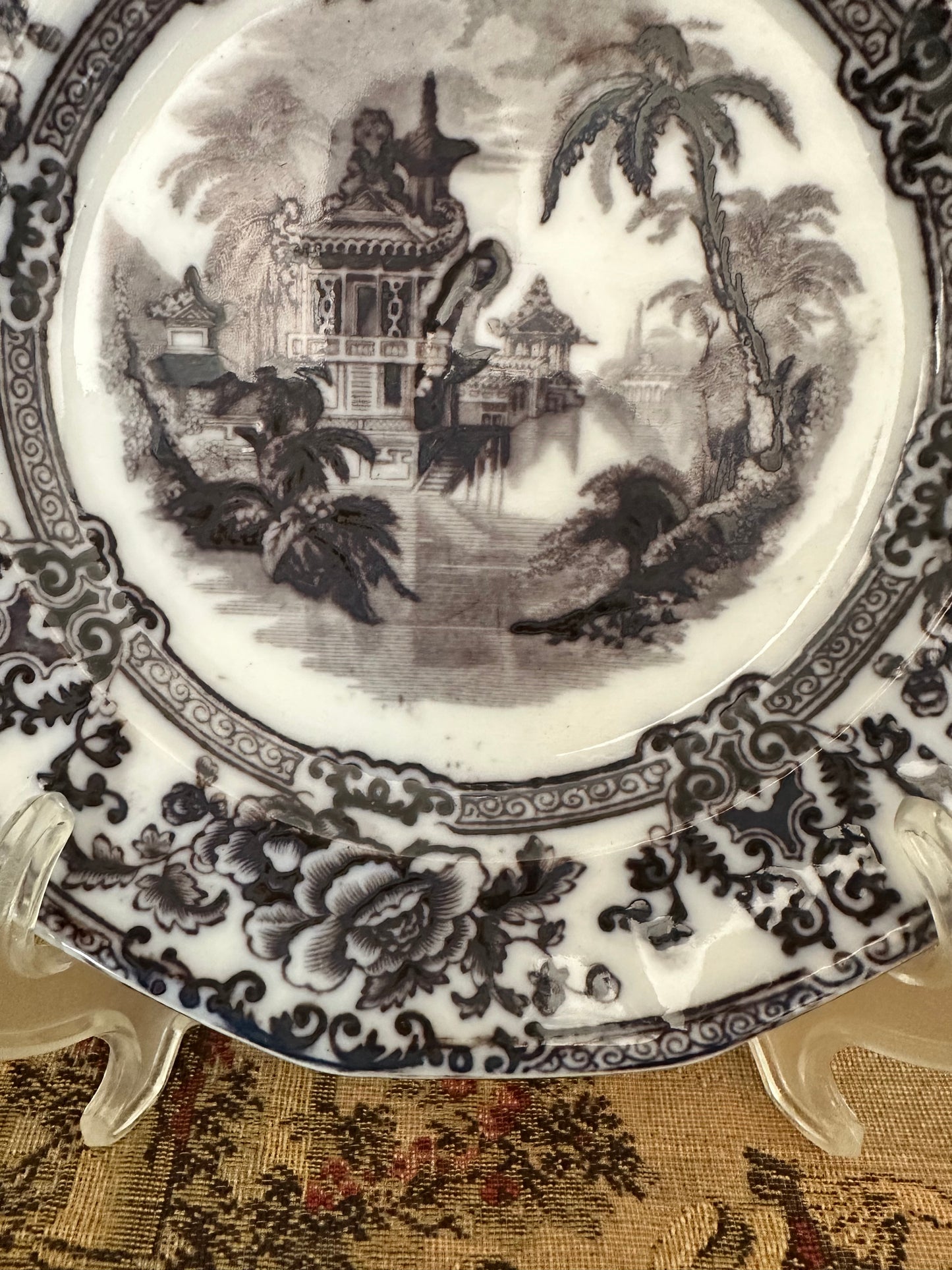 Antique Davenport Cyprus Flow Black 9" Ironstone Plates – Two Available, Sold Individually