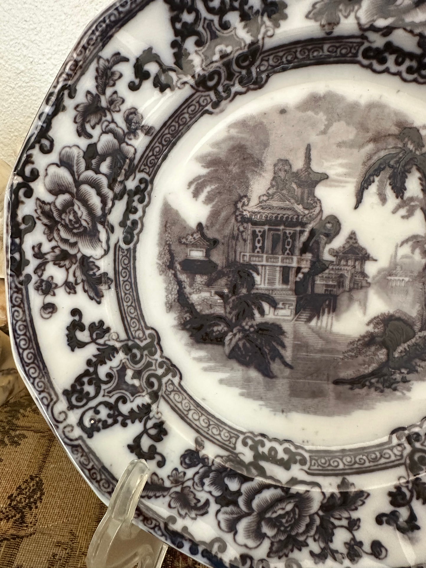 Antique Davenport Cyprus Flow Black 9" Ironstone Plates – Two Available, Sold Individually
