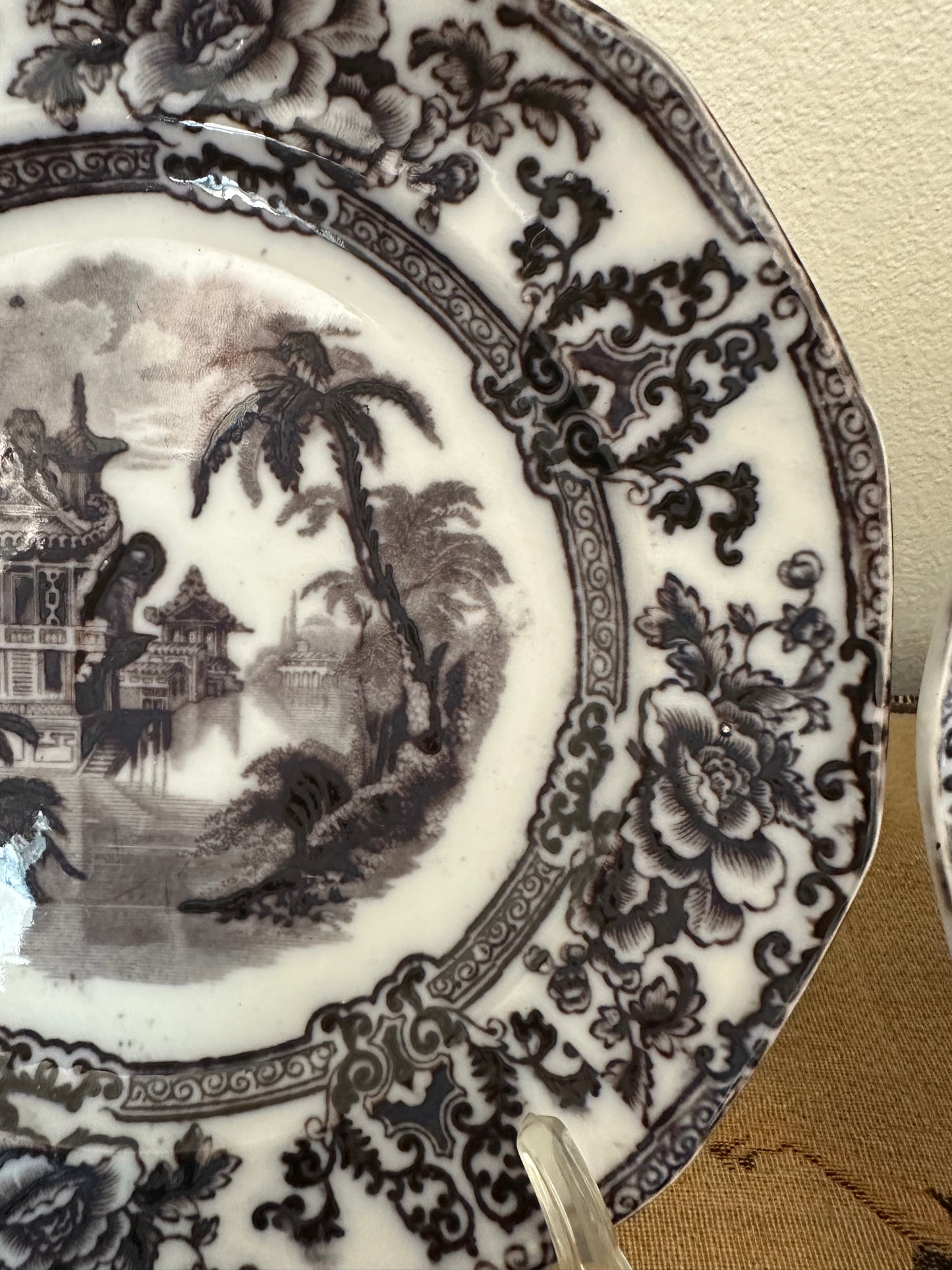 Antique Davenport Cyprus Flow Black 9" Ironstone Plates – Two Available, Sold Individually