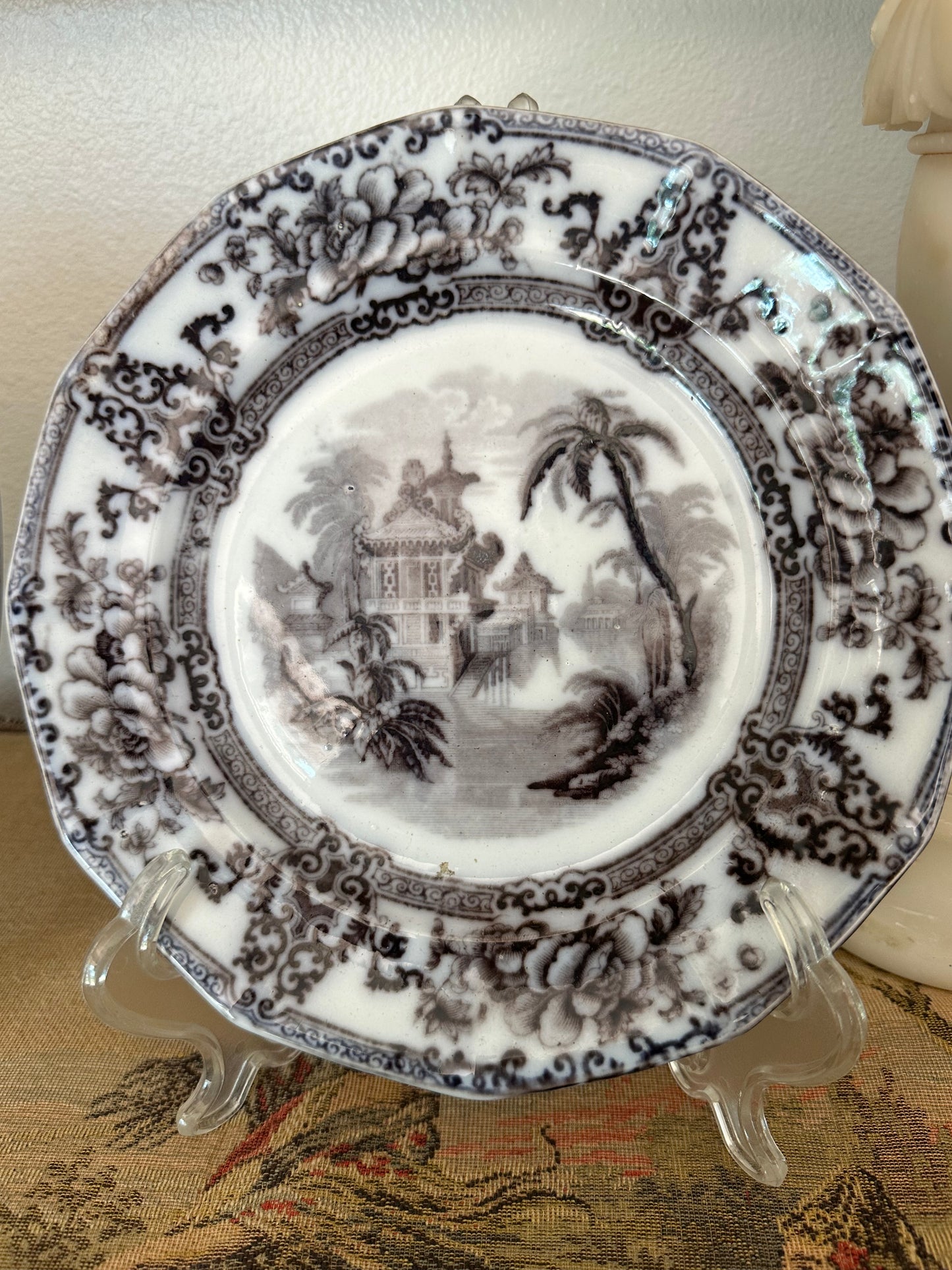Antique Davenport Cyprus Flow Black 9" Ironstone Plates – Two Available, Sold Individually