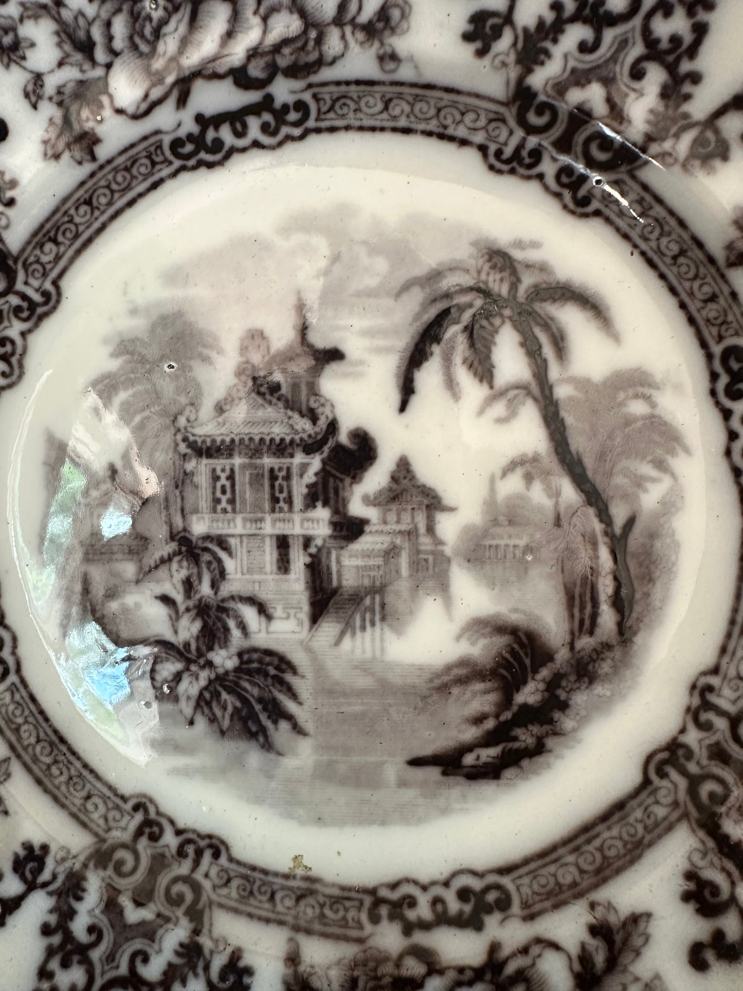 Antique Davenport Cyprus Flow Black 9" Ironstone Plates – Two Available, Sold Individually
