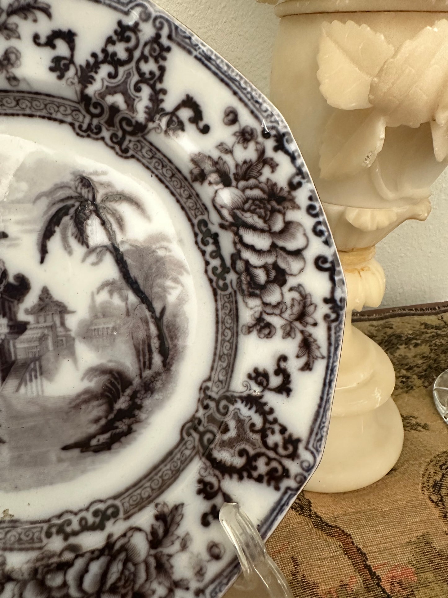 Antique Davenport Cyprus Flow Black 9" Ironstone Plates – Two Available, Sold Individually
