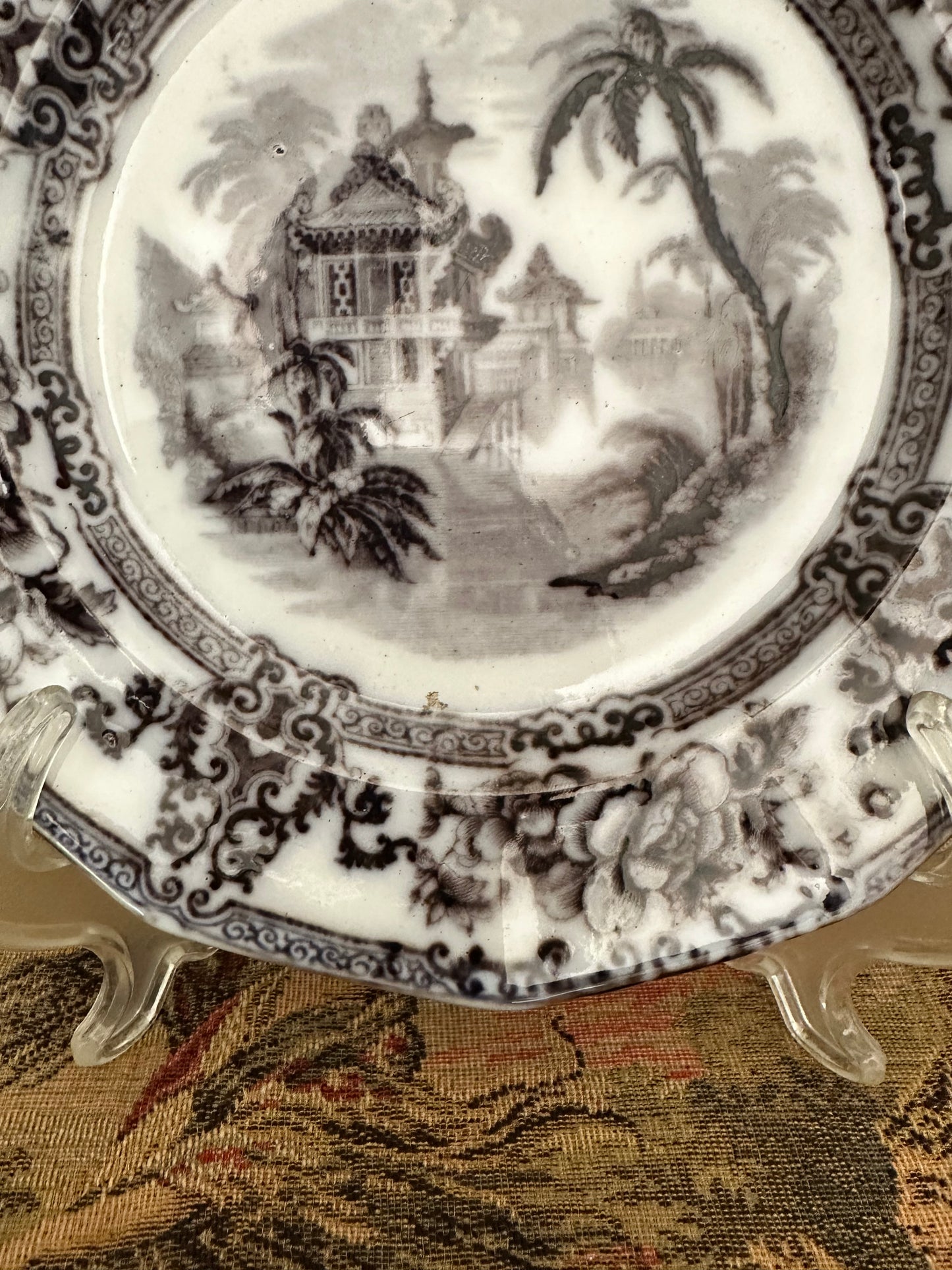 Antique Davenport Cyprus Flow Black 9" Ironstone Plates – Two Available, Sold Individually