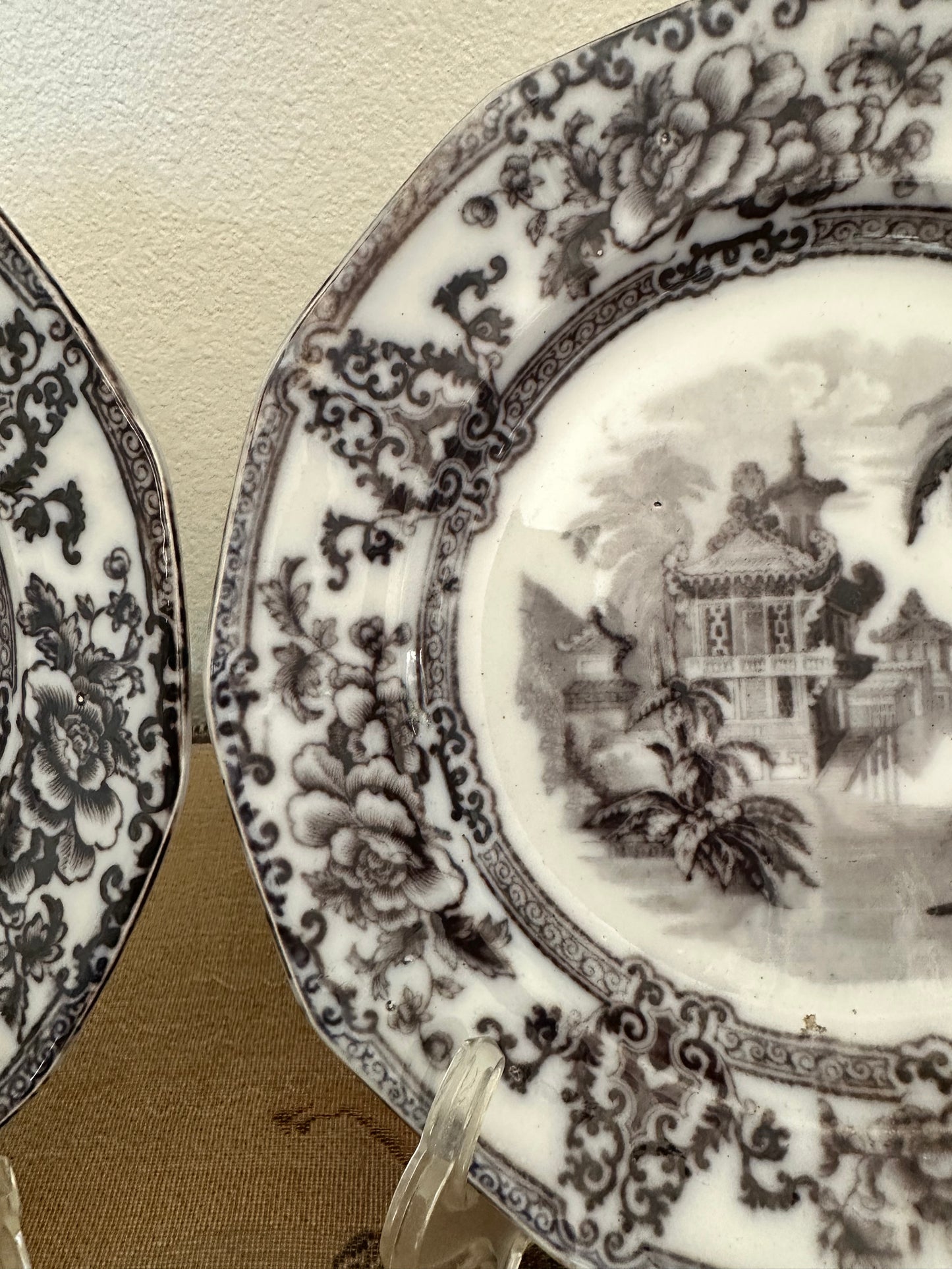 Antique Davenport Cyprus Flow Black 9" Ironstone Plates – Two Available, Sold Individually