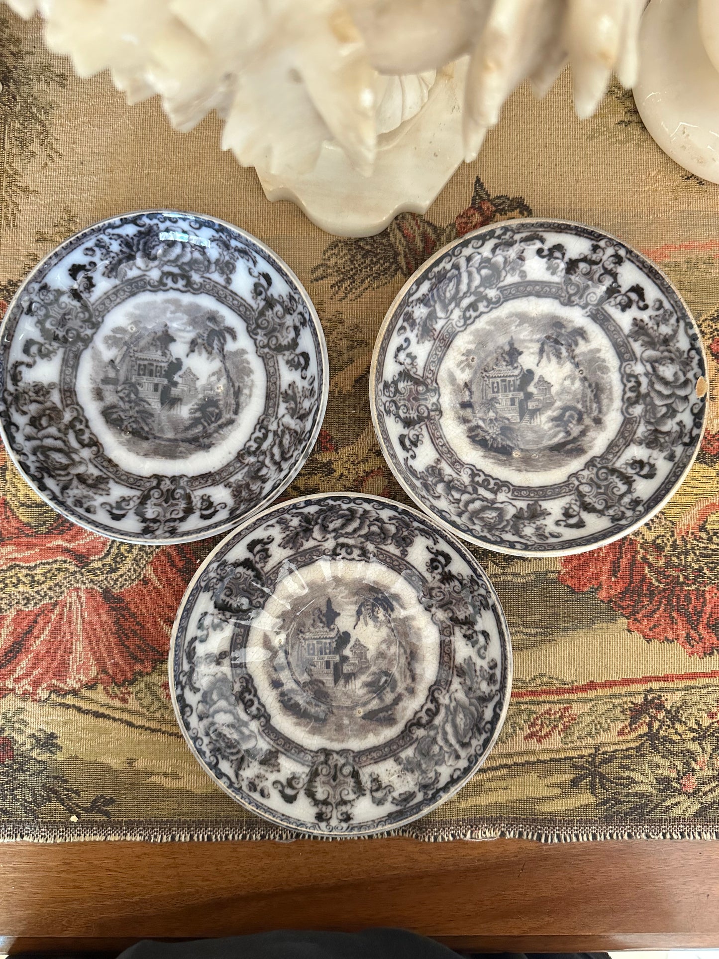 Antique Davenport Cyprus Flow Black Saucers – Three Available – 5.75"