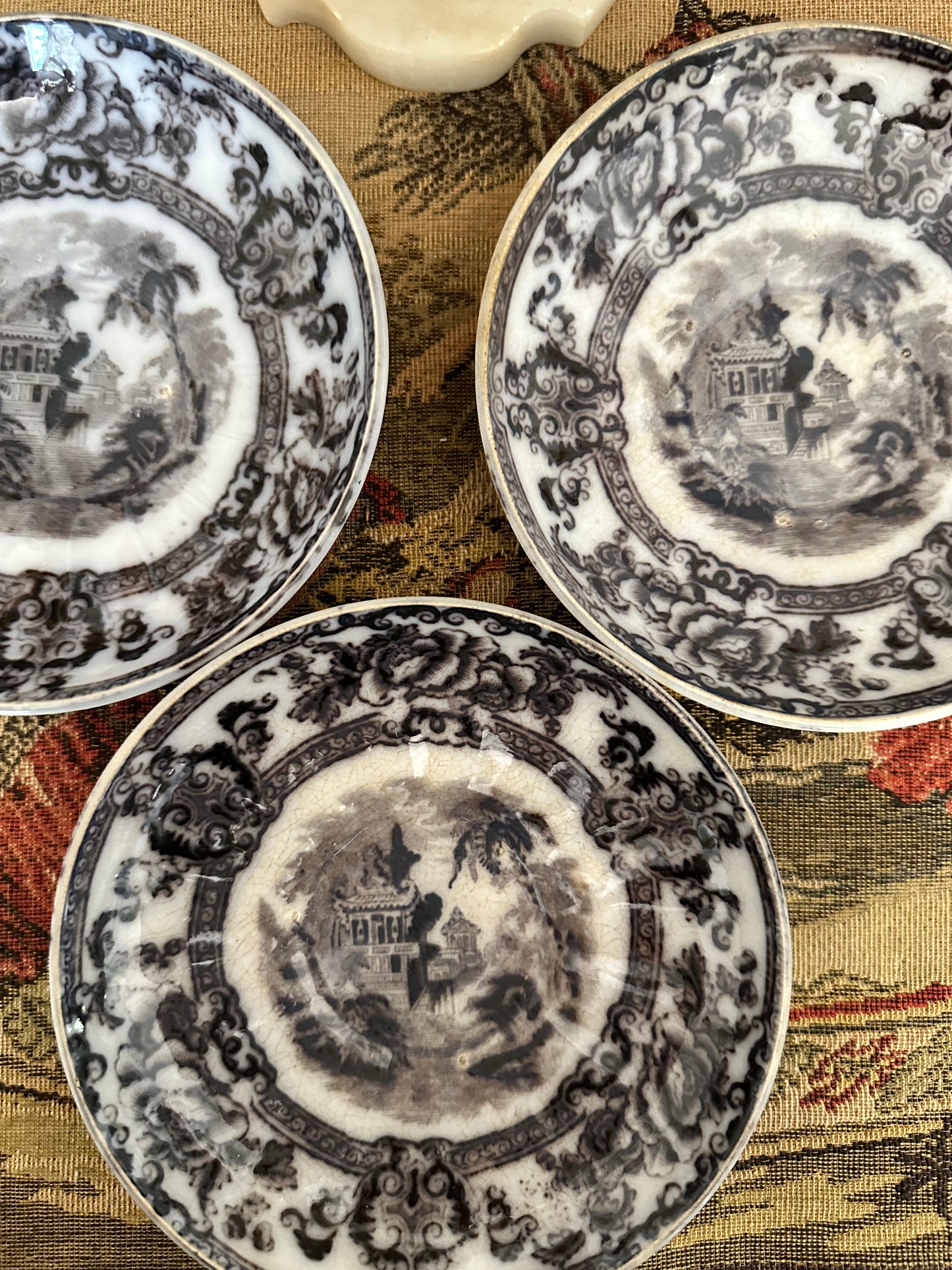 Antique Davenport Cyprus Flow Black Saucers – Three Available – 5.75"
