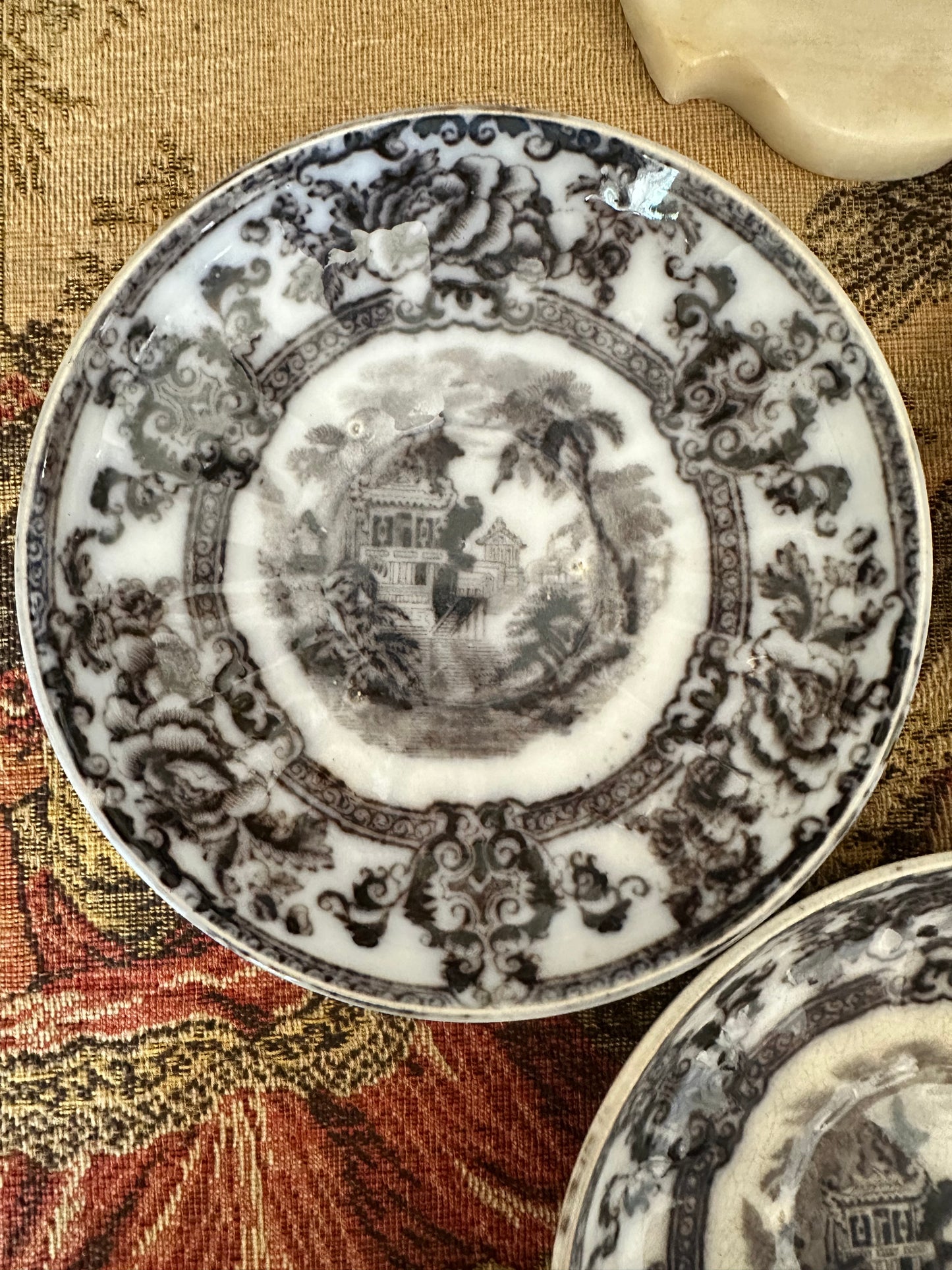 Antique Davenport Cyprus Flow Black Saucers – Three Available – 5.75"