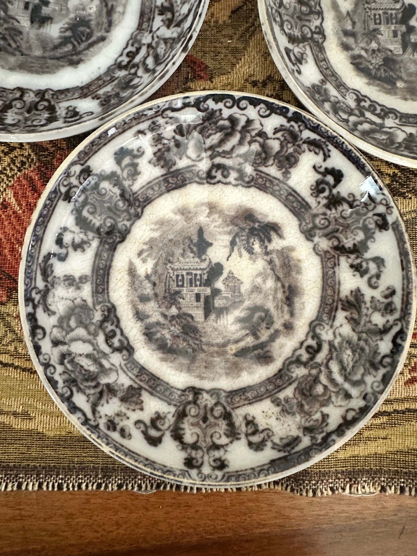 Antique Davenport Cyprus Flow Black Saucers – Three Available – 5.75"