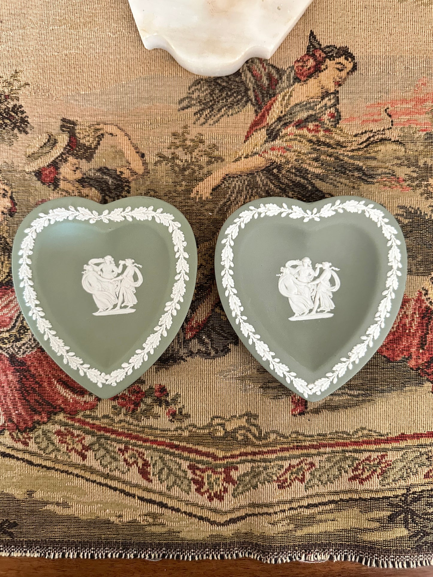 Vintage Sage Wedgwood Jasperware Heart Trinket Dish, Two Available