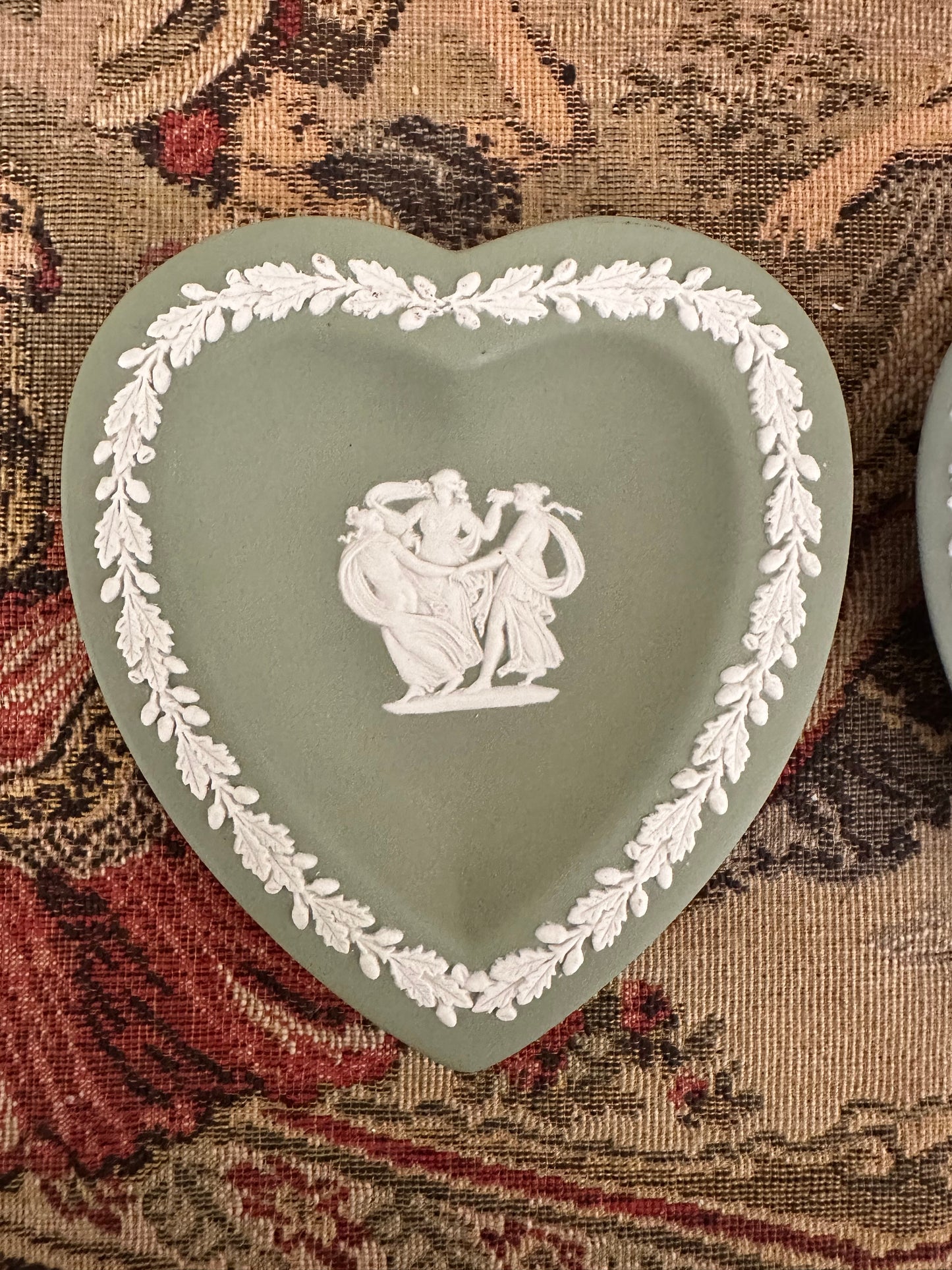Vintage Sage Wedgwood Jasperware Heart Trinket Dish, Two Available