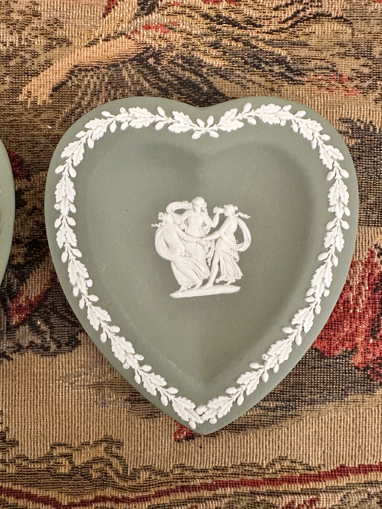 Vintage Sage Wedgwood Jasperware Heart Trinket Dish, Two Available