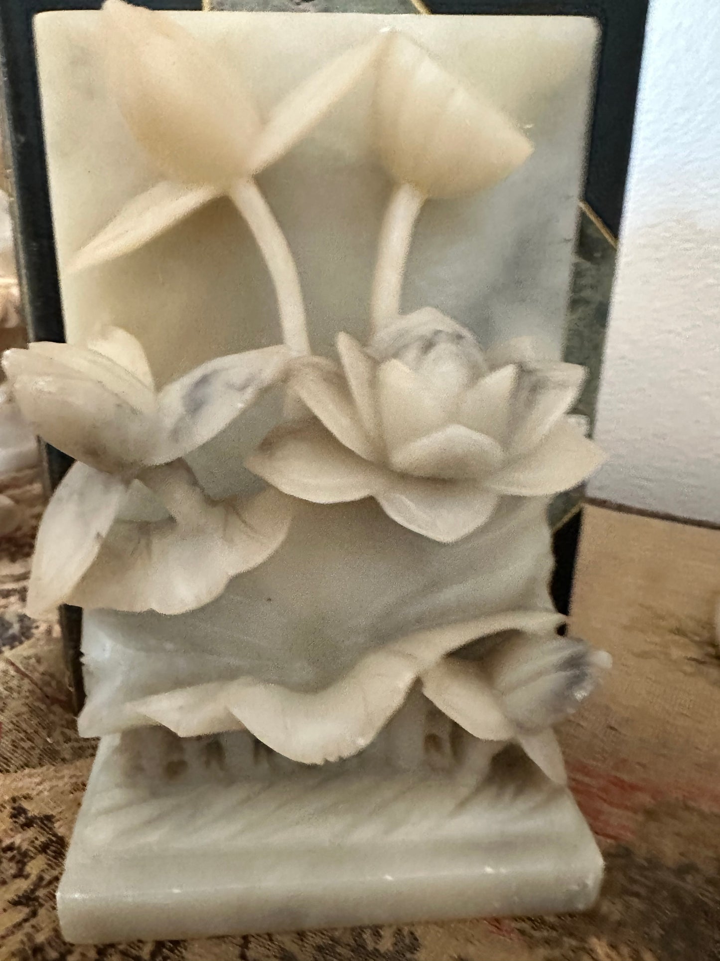 Pair of Vintage Alabaster Lotus Flower Bookends
