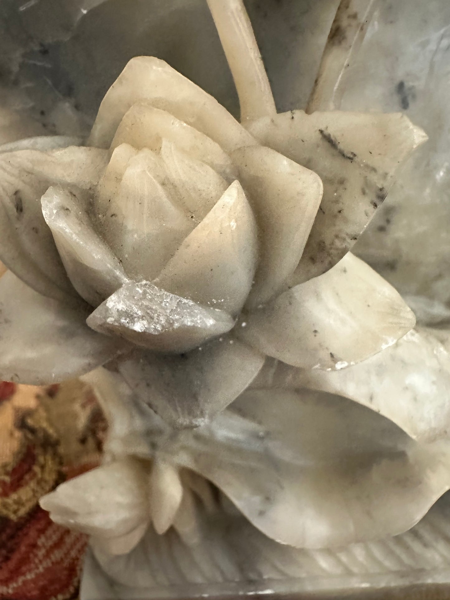 Pair of Vintage Alabaster Lotus Flower Bookends
