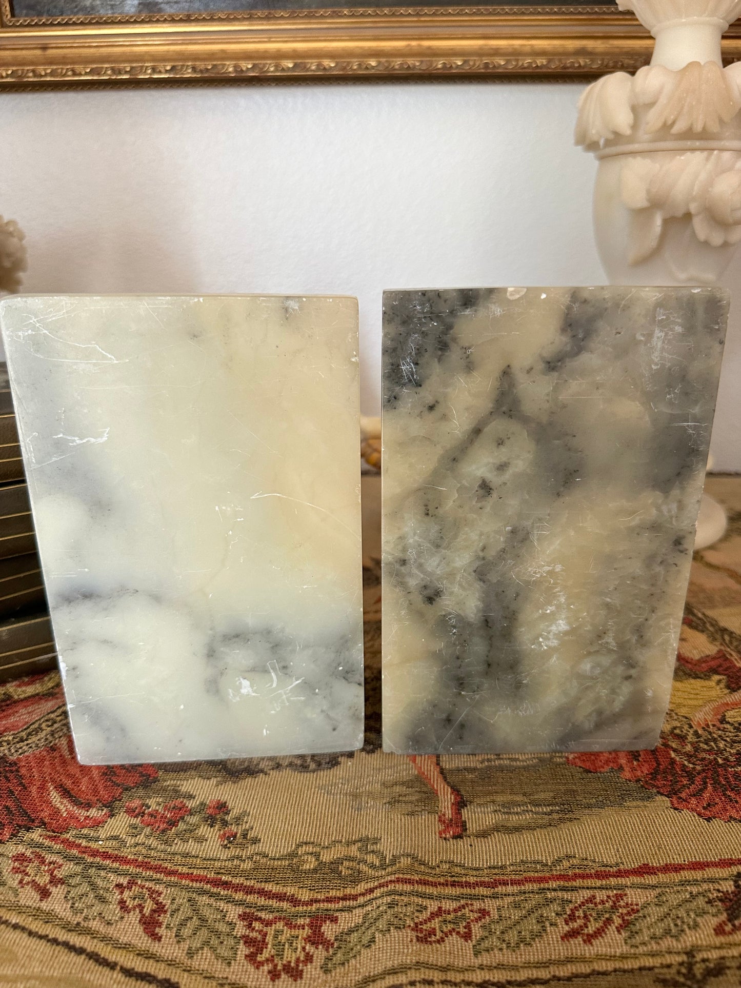 Pair of Vintage Alabaster Lotus Flower Bookends