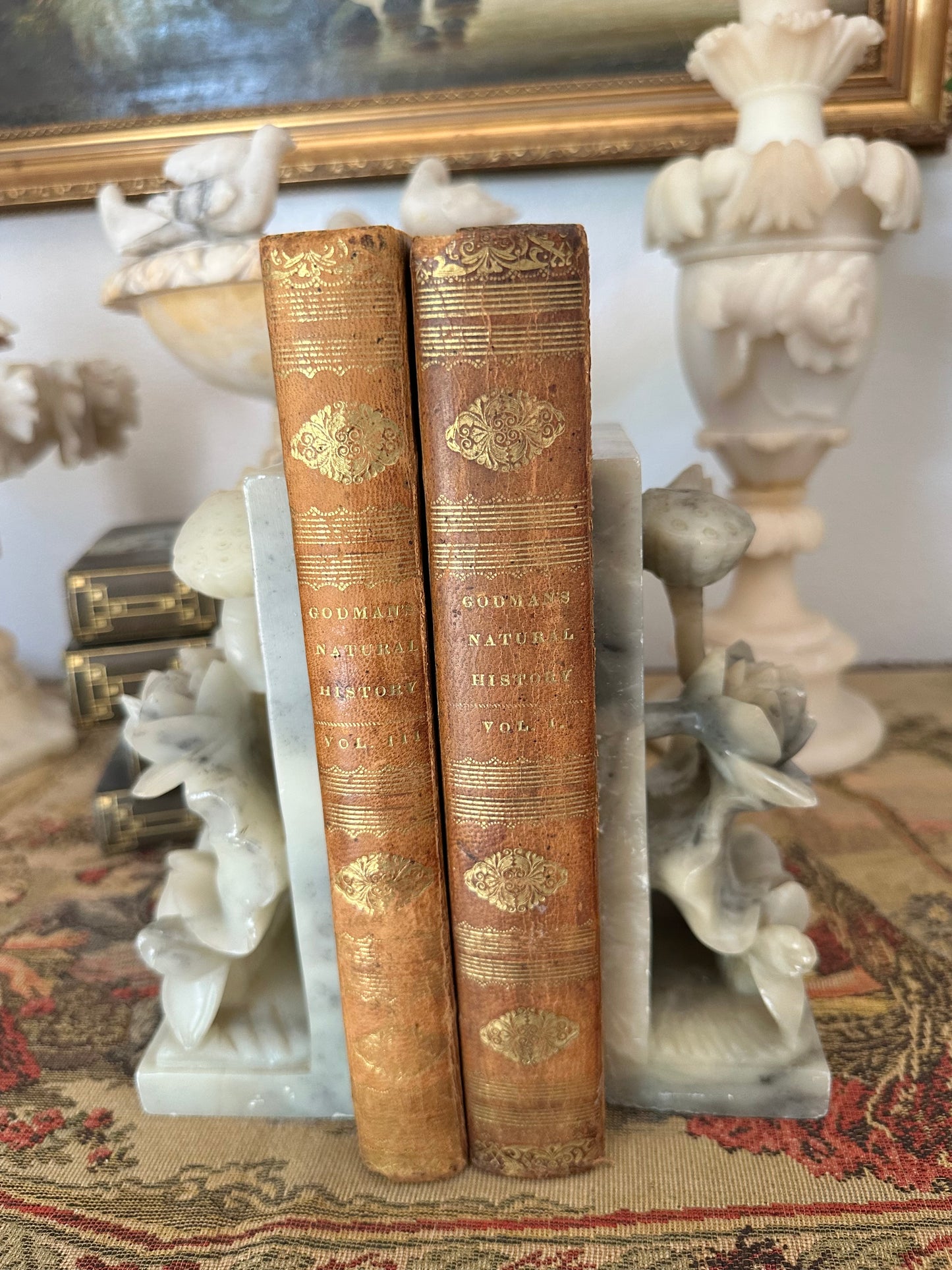 Pair of Vintage Alabaster Lotus Flower Bookends