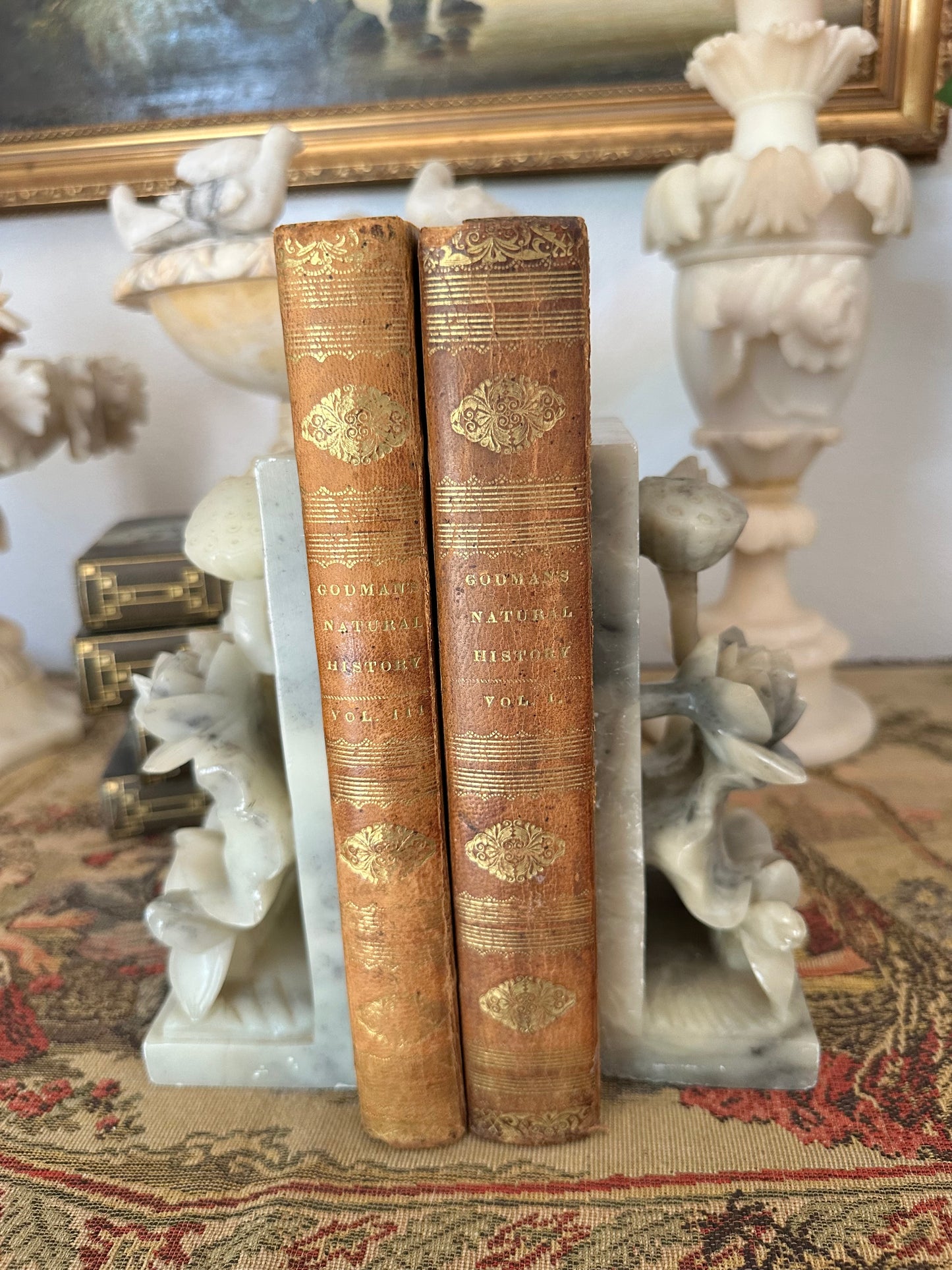 Pair of Vintage Alabaster Lotus Flower Bookends