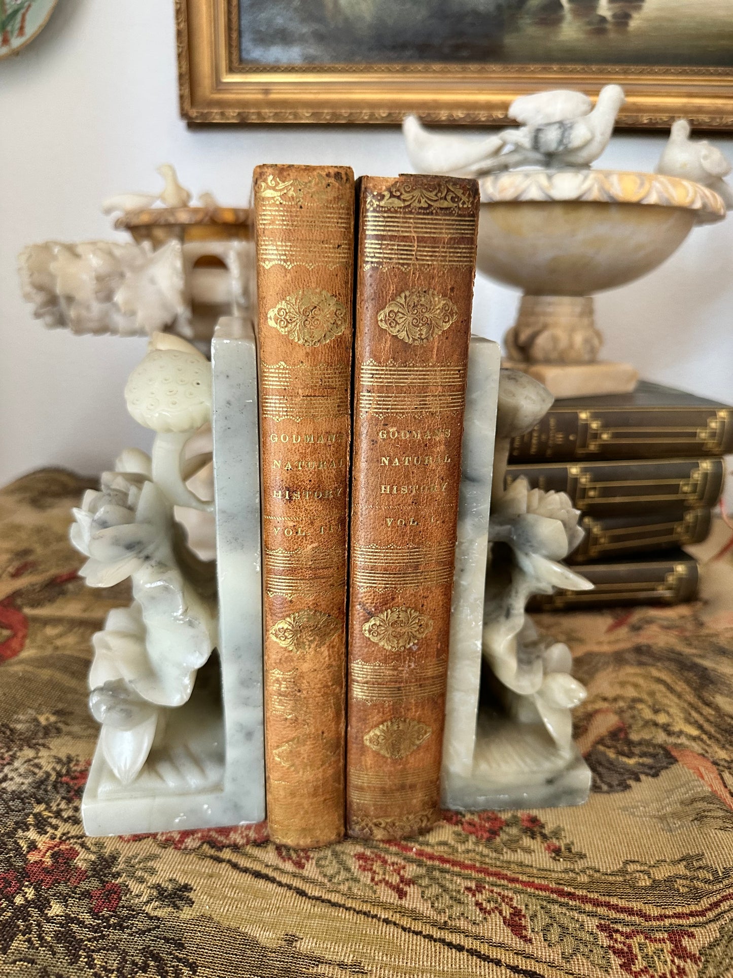 Pair of Vintage Alabaster Lotus Flower Bookends