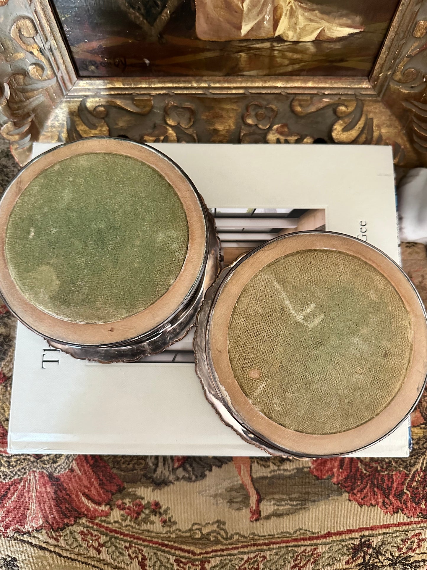 Vintage Wood & Silver Plate Wine Coaster, English Style Bottle Coaster