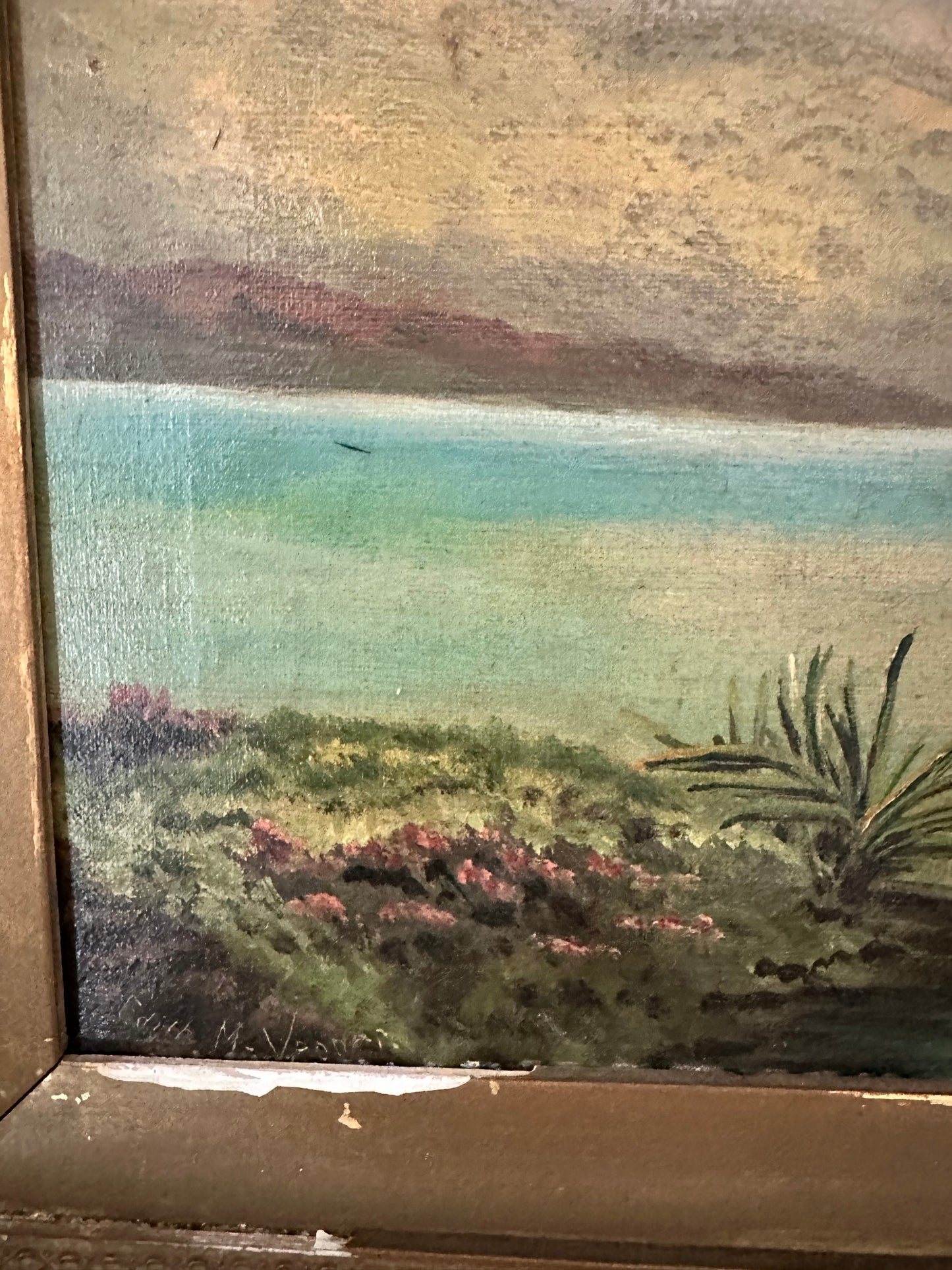 Antique English Highland Cattle Landscape Painting, Edith M. Venner, Framed Oil on Canvas, 30.5" x 18.5"