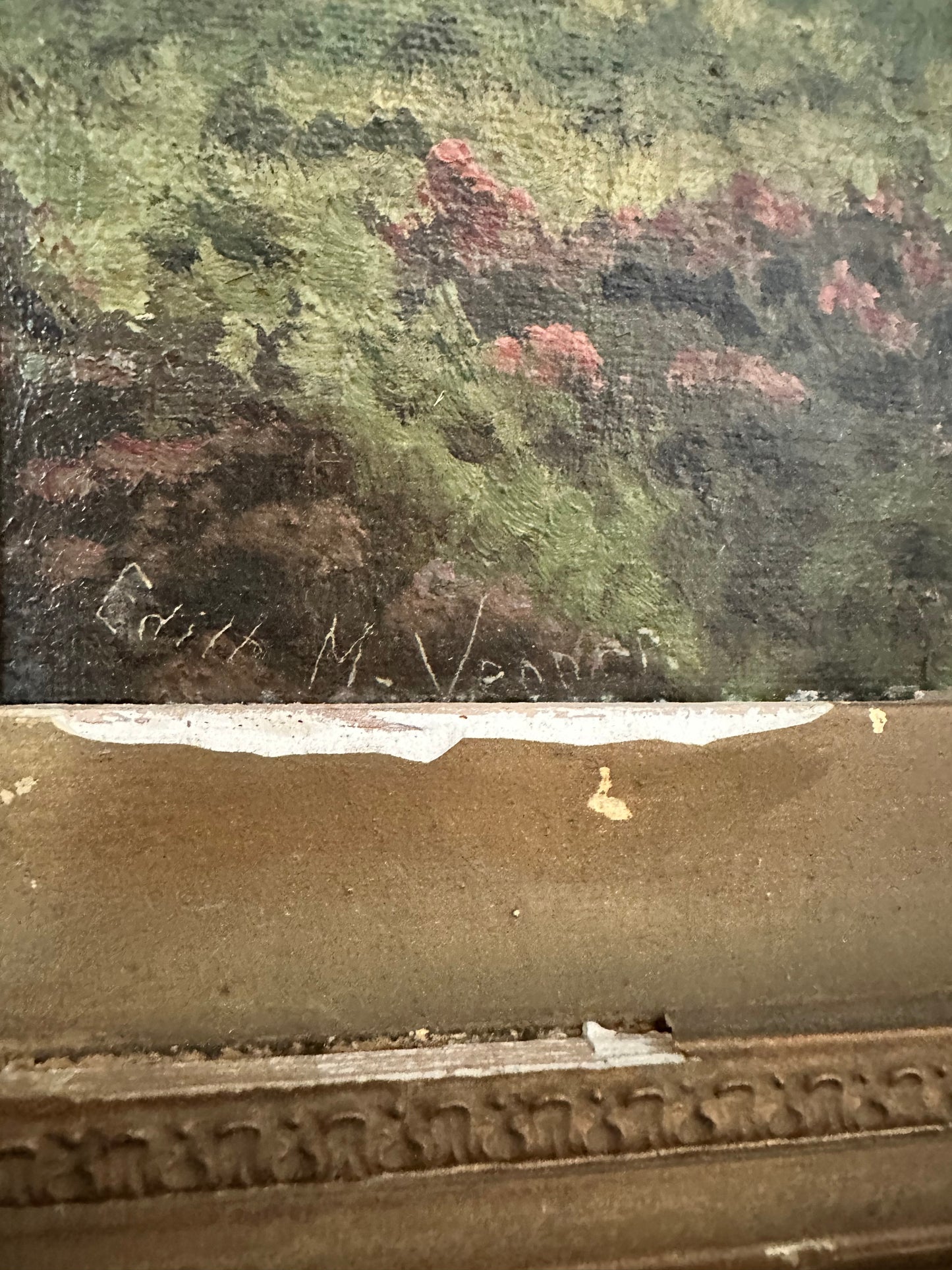 Antique English Highland Cattle Landscape Painting, Edith M. Venner, Framed Oil on Canvas, 30.5" x 18.5"