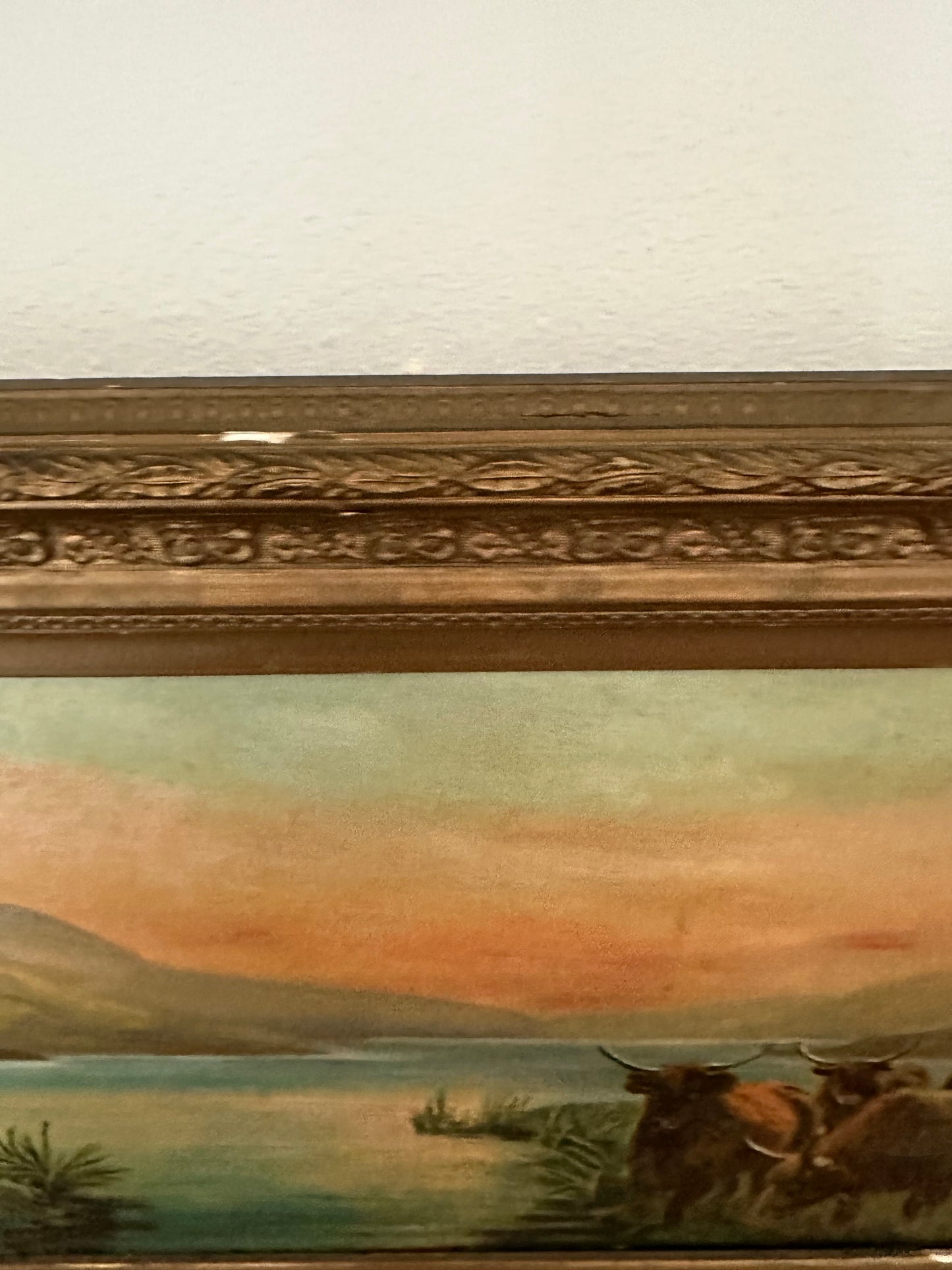Antique English Highland Cattle Landscape Painting, Edith M. Venner, Framed Oil on Canvas, 30.5" x 18.5"