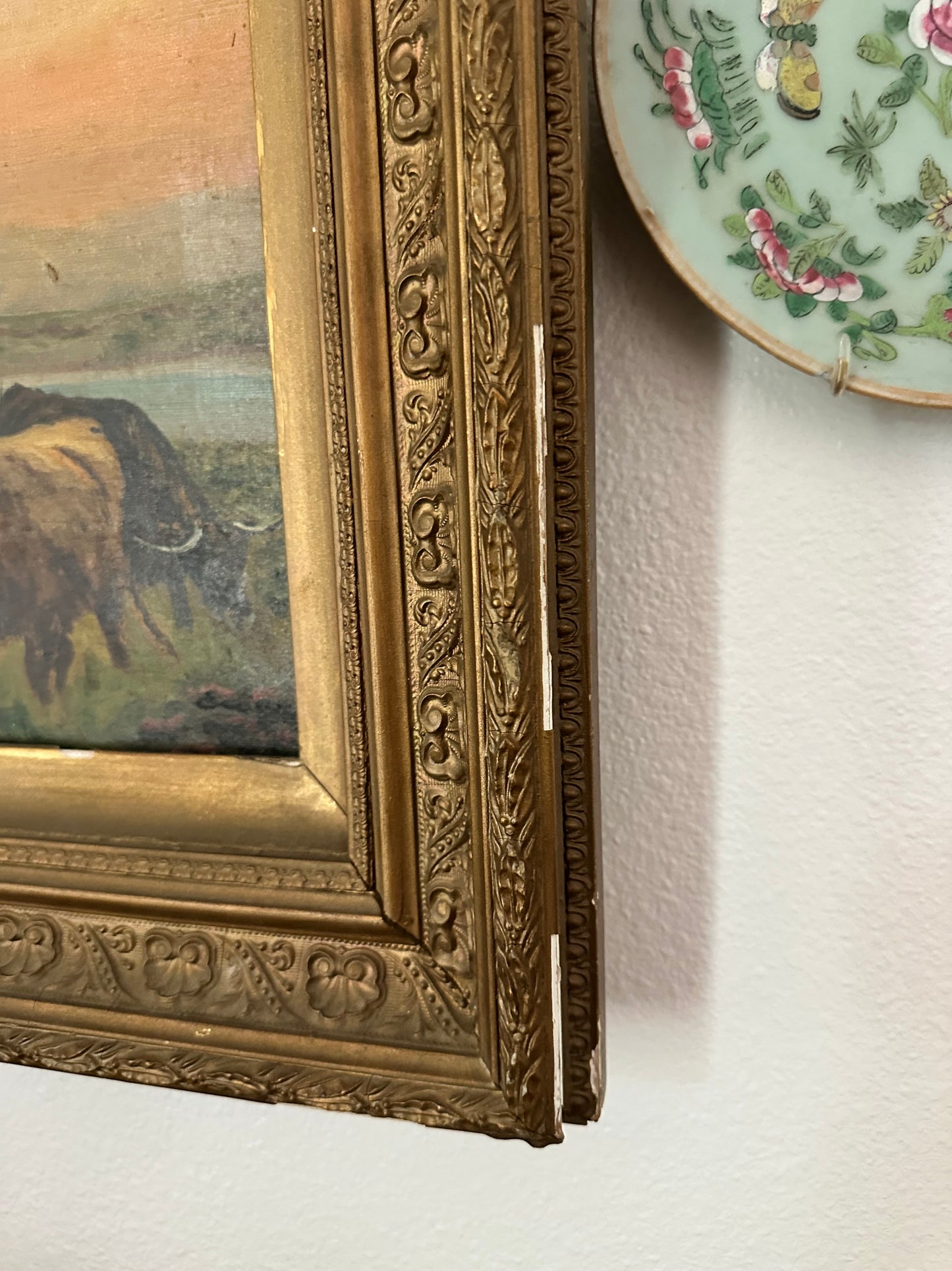 Antique English Highland Cattle Landscape Painting, Edith M. Venner, Framed Oil on Canvas, 30.5" x 18.5"