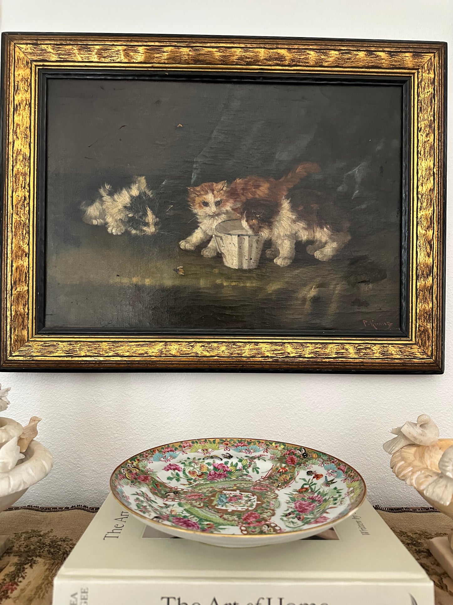 Antique Victorian Oil Painting of Kittens | Moody Cat Portrait