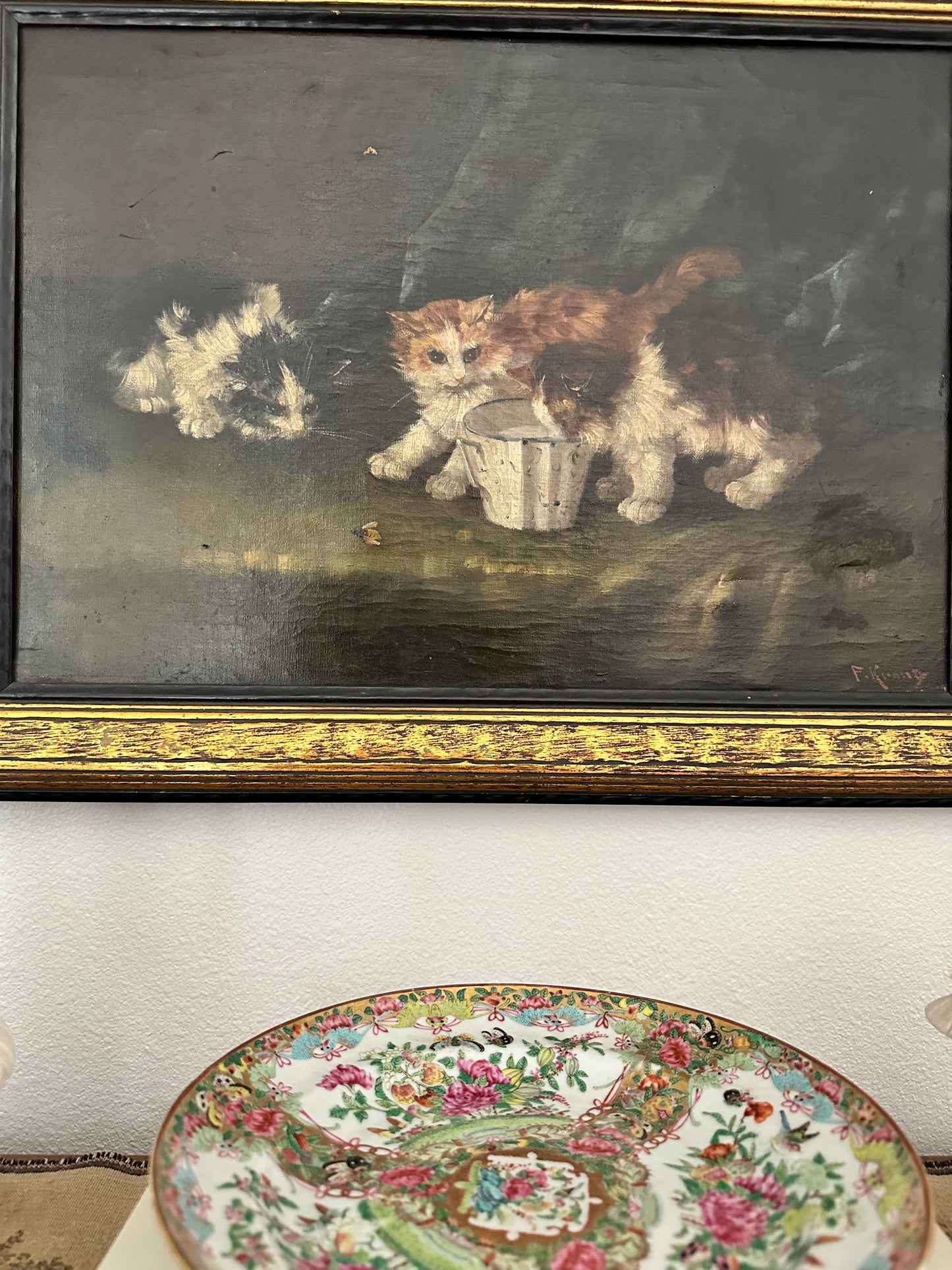 Antique Victorian Oil Painting of Kittens | Moody Cat Portrait