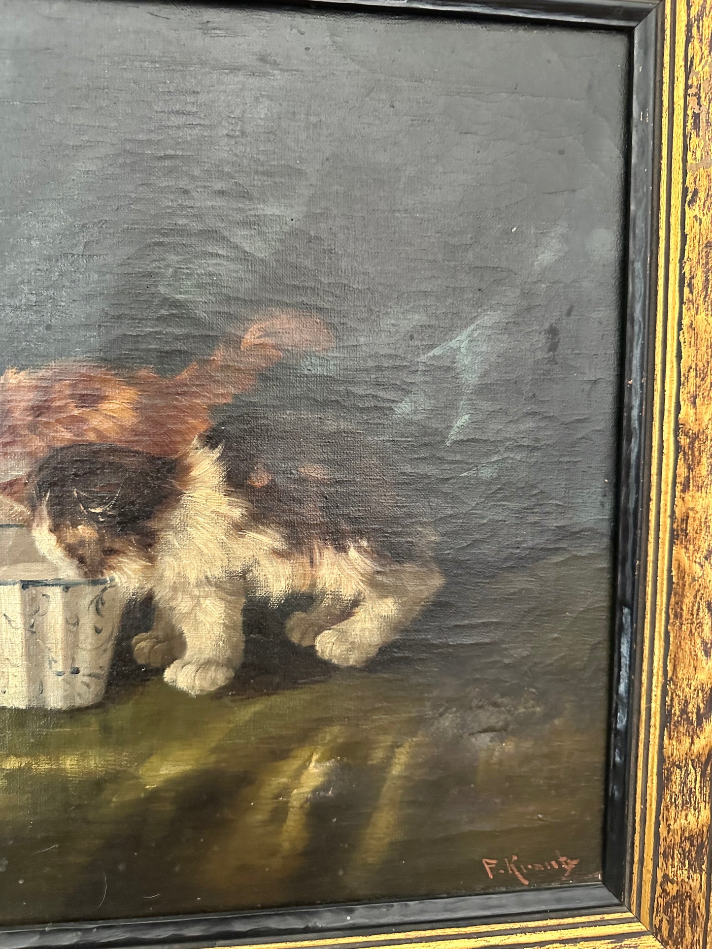 Antique Victorian Oil Painting of Kittens | Moody Cat Portrait